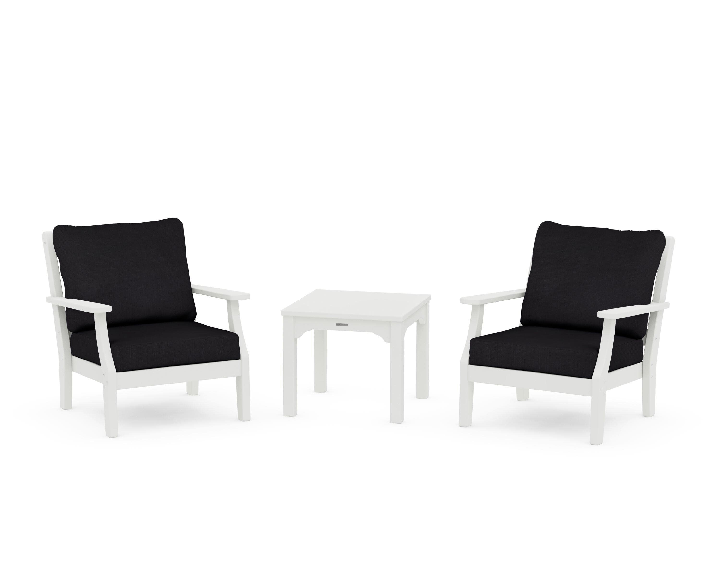 Chinoiserie 3-Piece Deep Seating Set in Vintage White / Midnight Linen