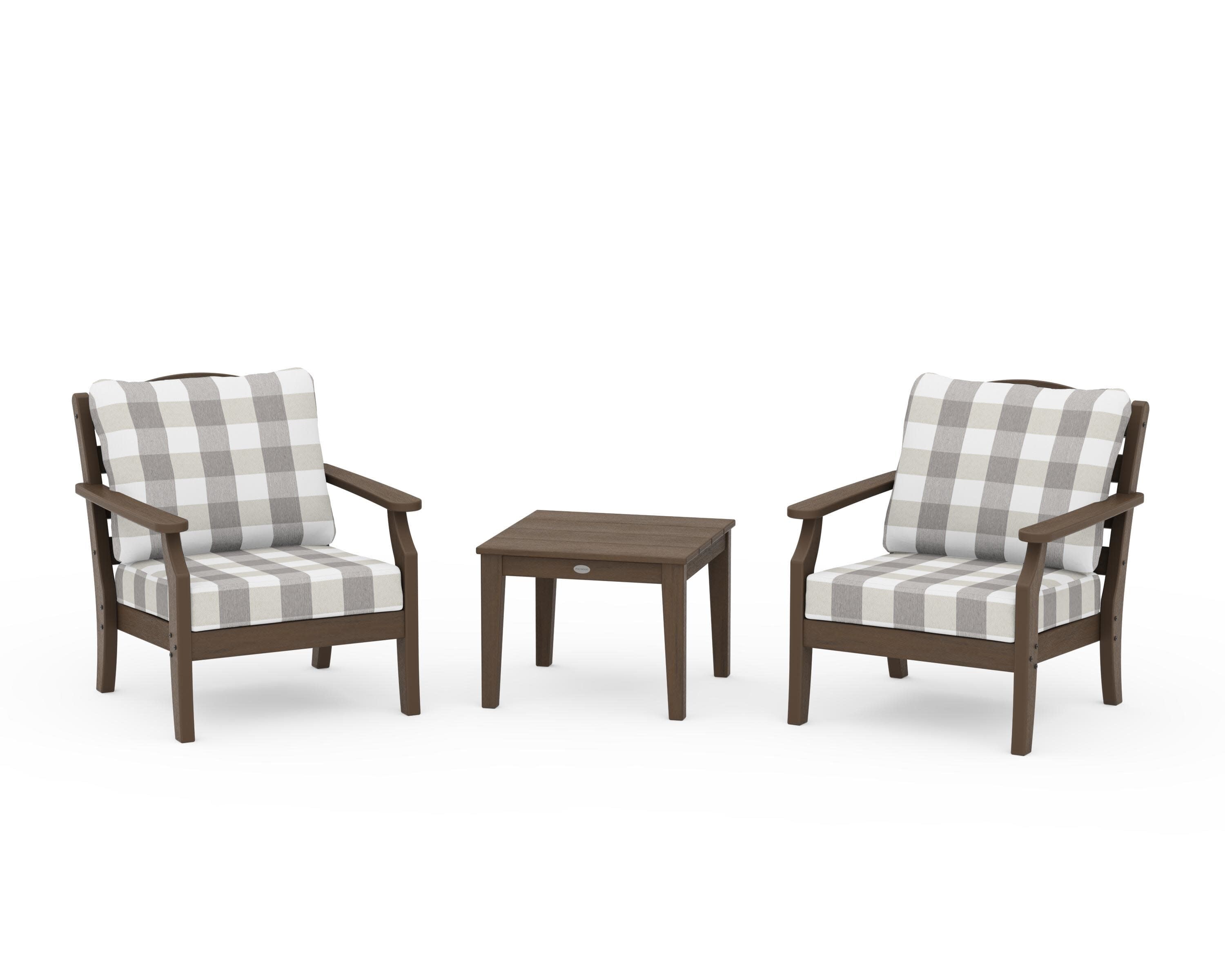 Savannah 3-Piece Deep Seating Set in Kona / Buffalo Plaid Grey Mist