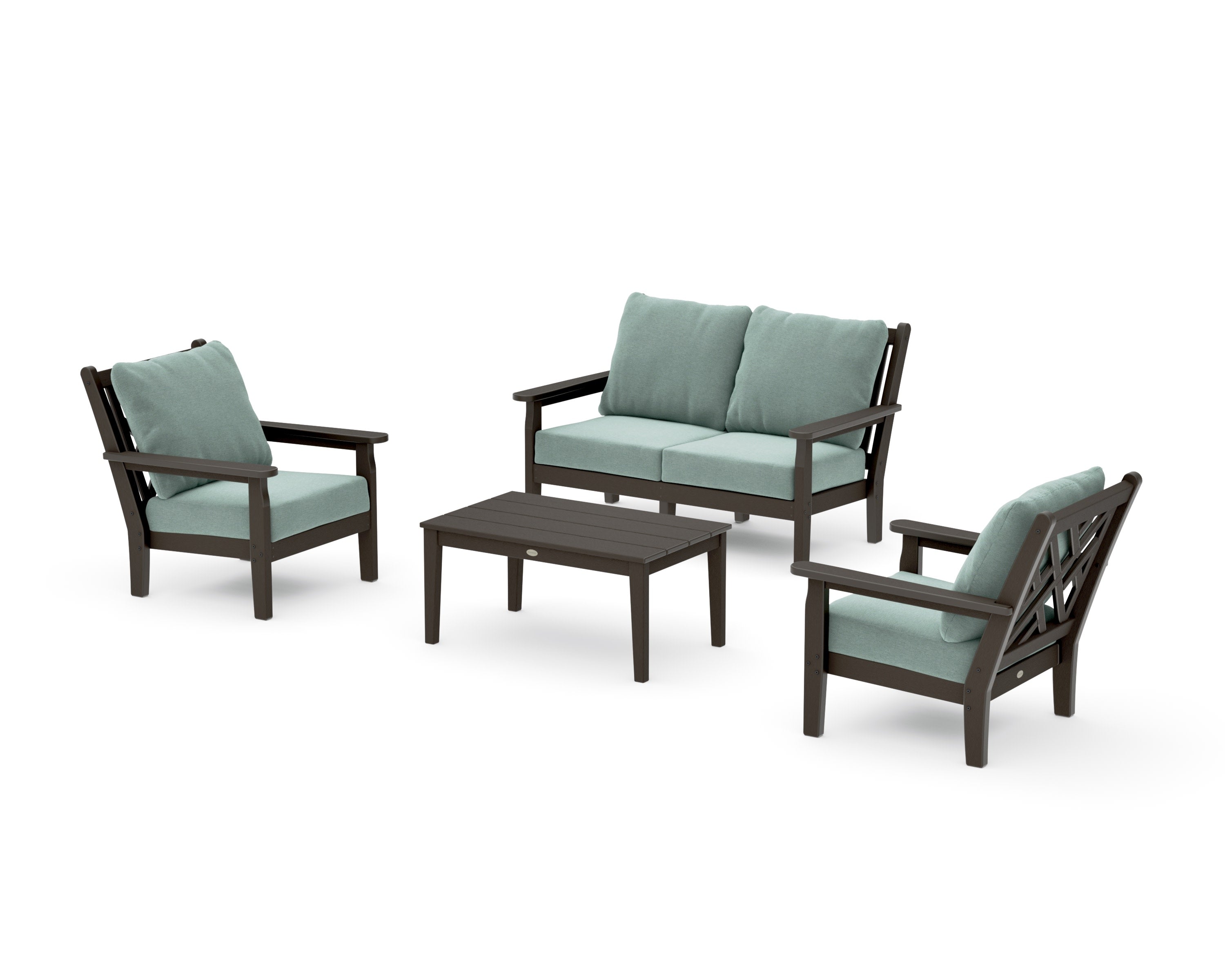 Chippendale 4-Piece Deep Seating Set with Loveseat in Vintage Coffee / Glacier Spa