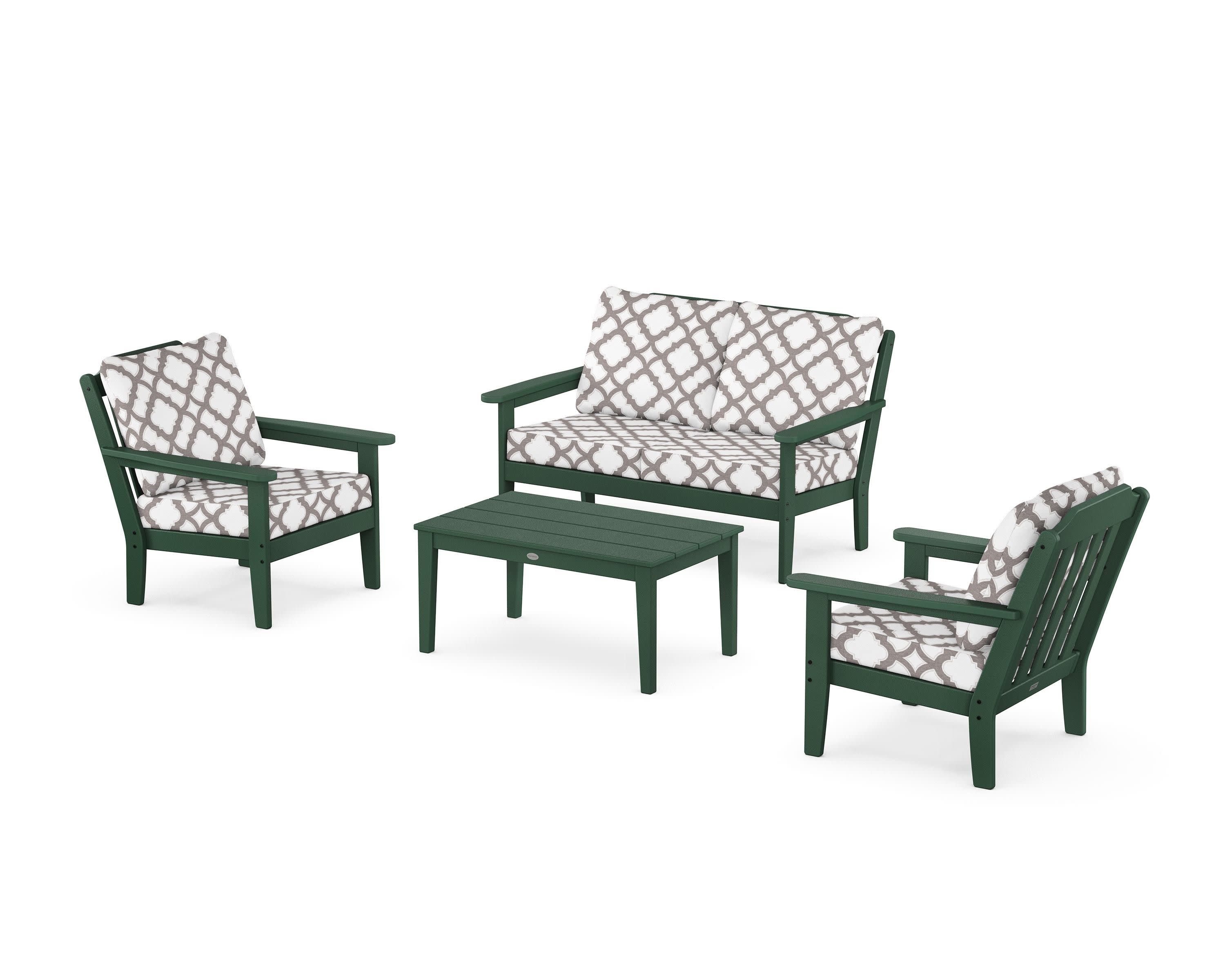 Cottage 4-Piece Deep Seating Set with Loveseat in Green / Trellis Grey Mist