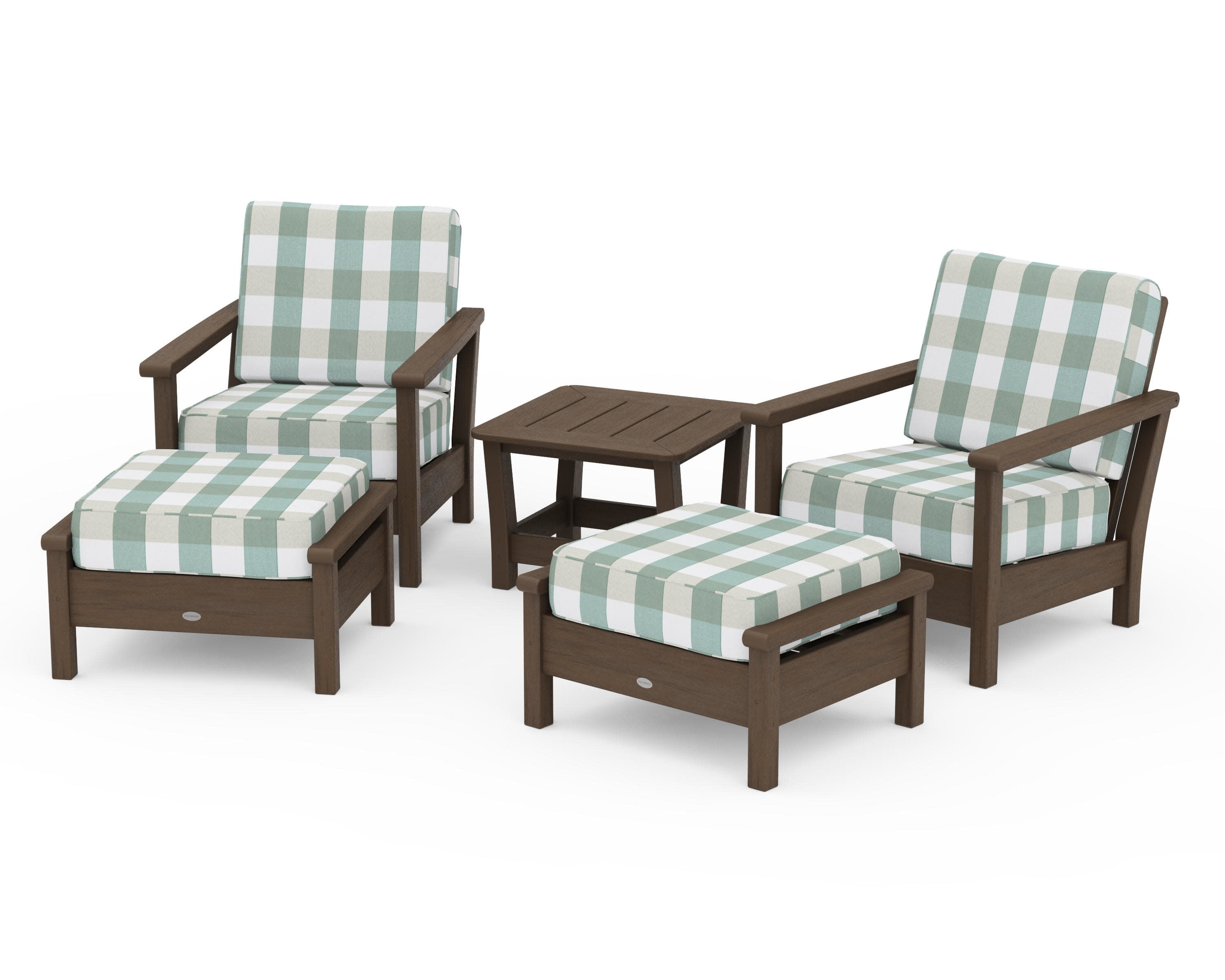 Harbour 5-Piece Deep Seating Chair Set in Kona / Buffalo Plaid Glacier Spa