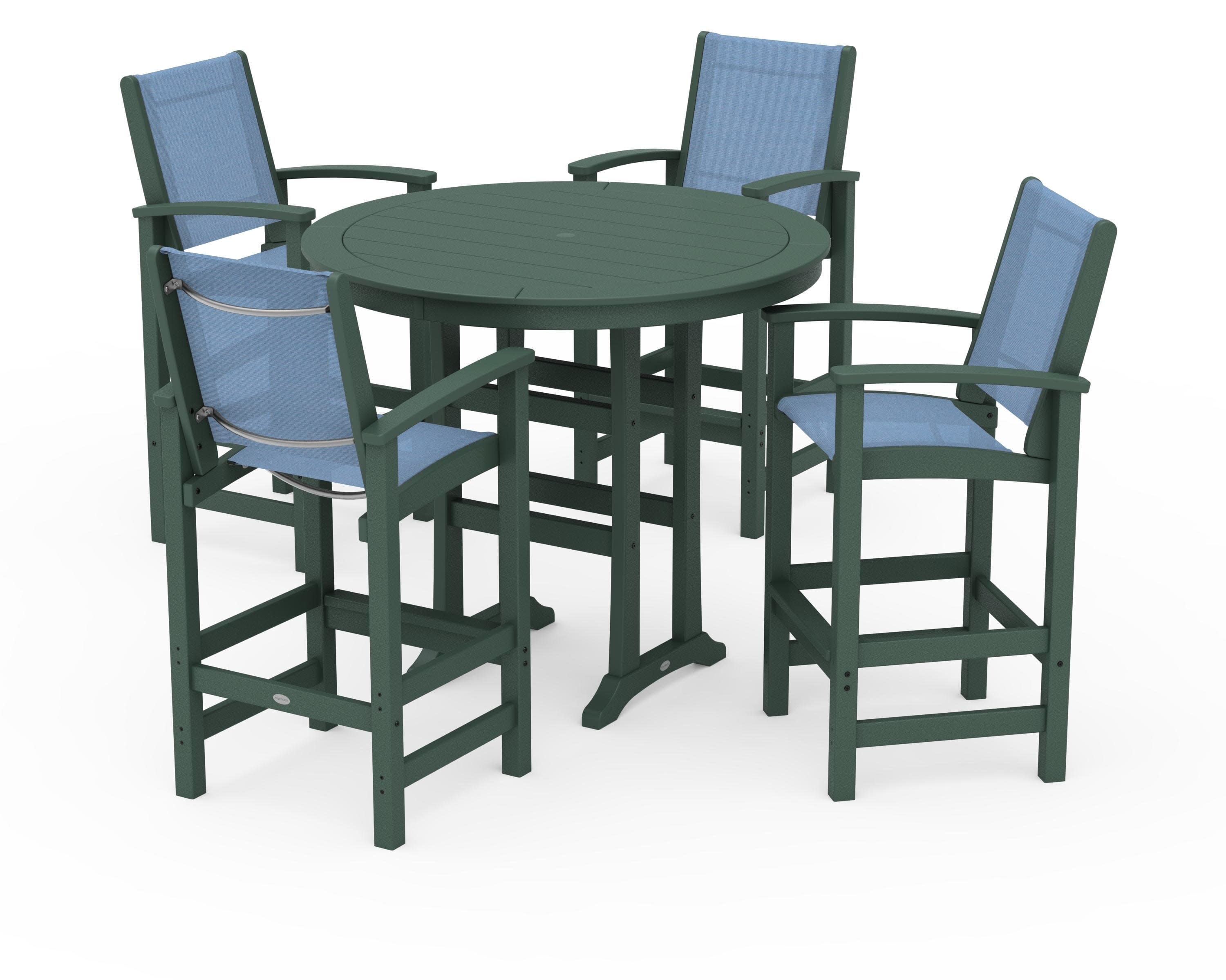 Coastal 5-Piece Nautical Trestle Bar Set in Green / Poolside Sling