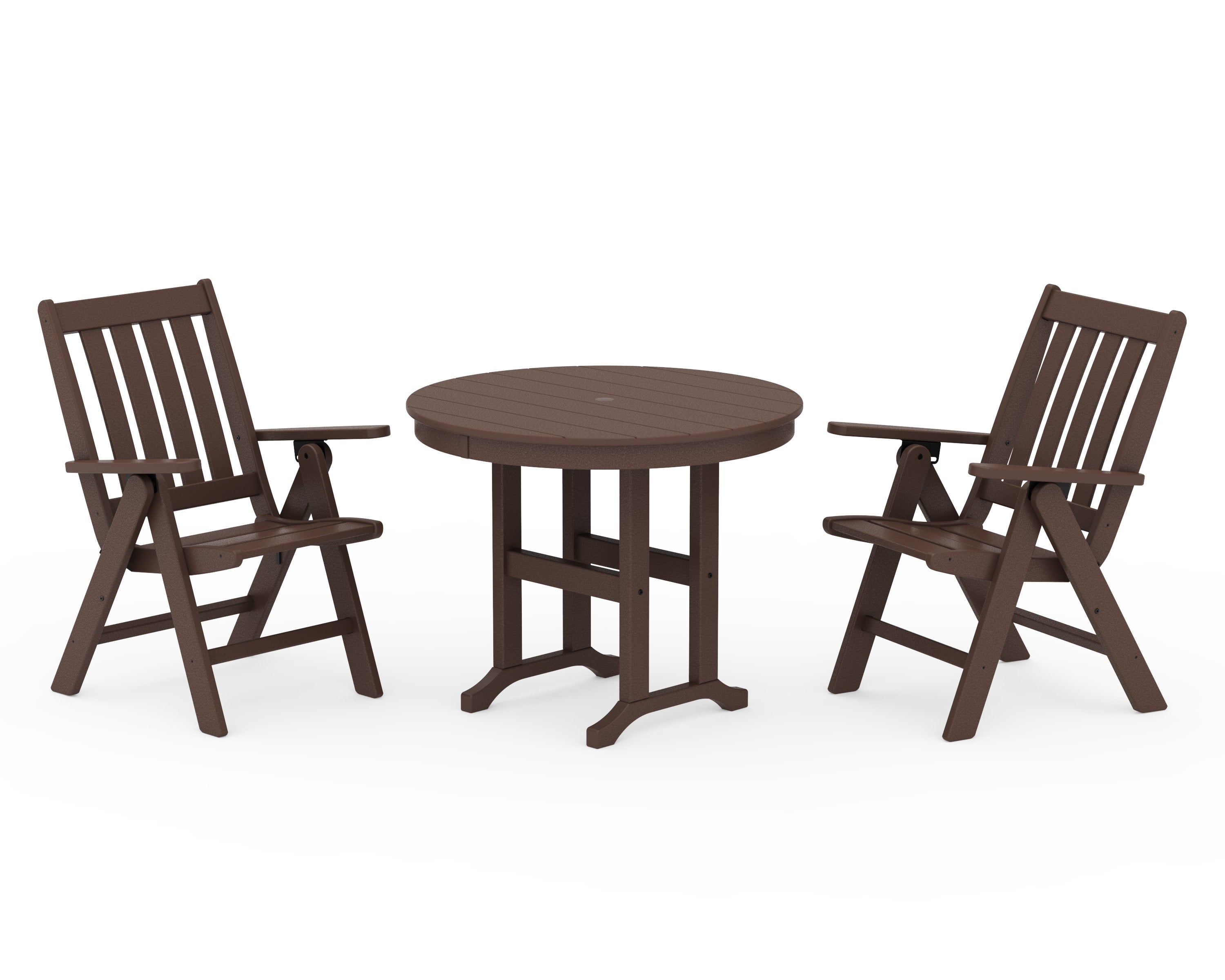 Vineyard Folding Chair 3-Piece Round Dining Set in Mahogany