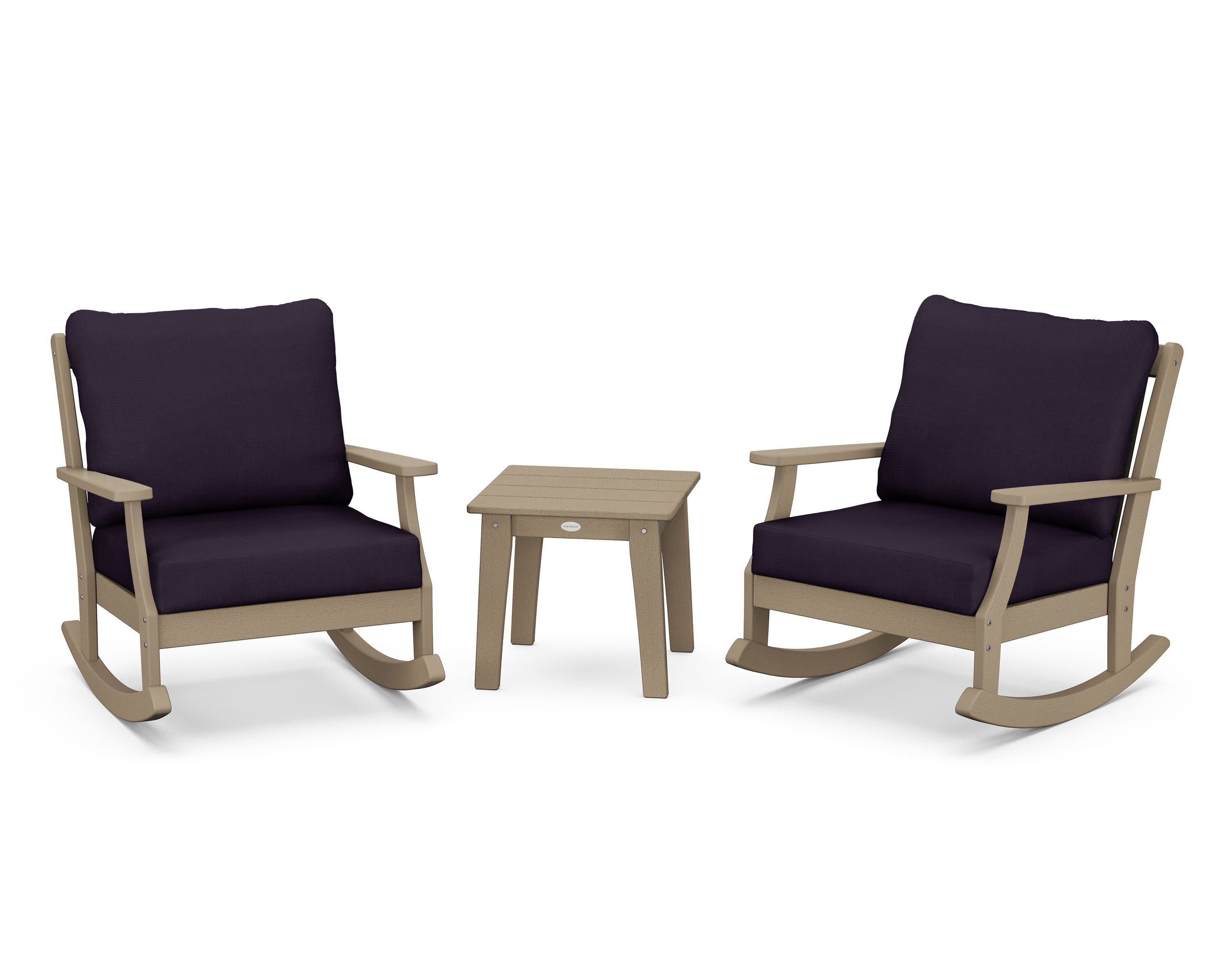 Braxton 3-Piece Deep Seating Rocker Set in Vintage Sahara / Navy Linen