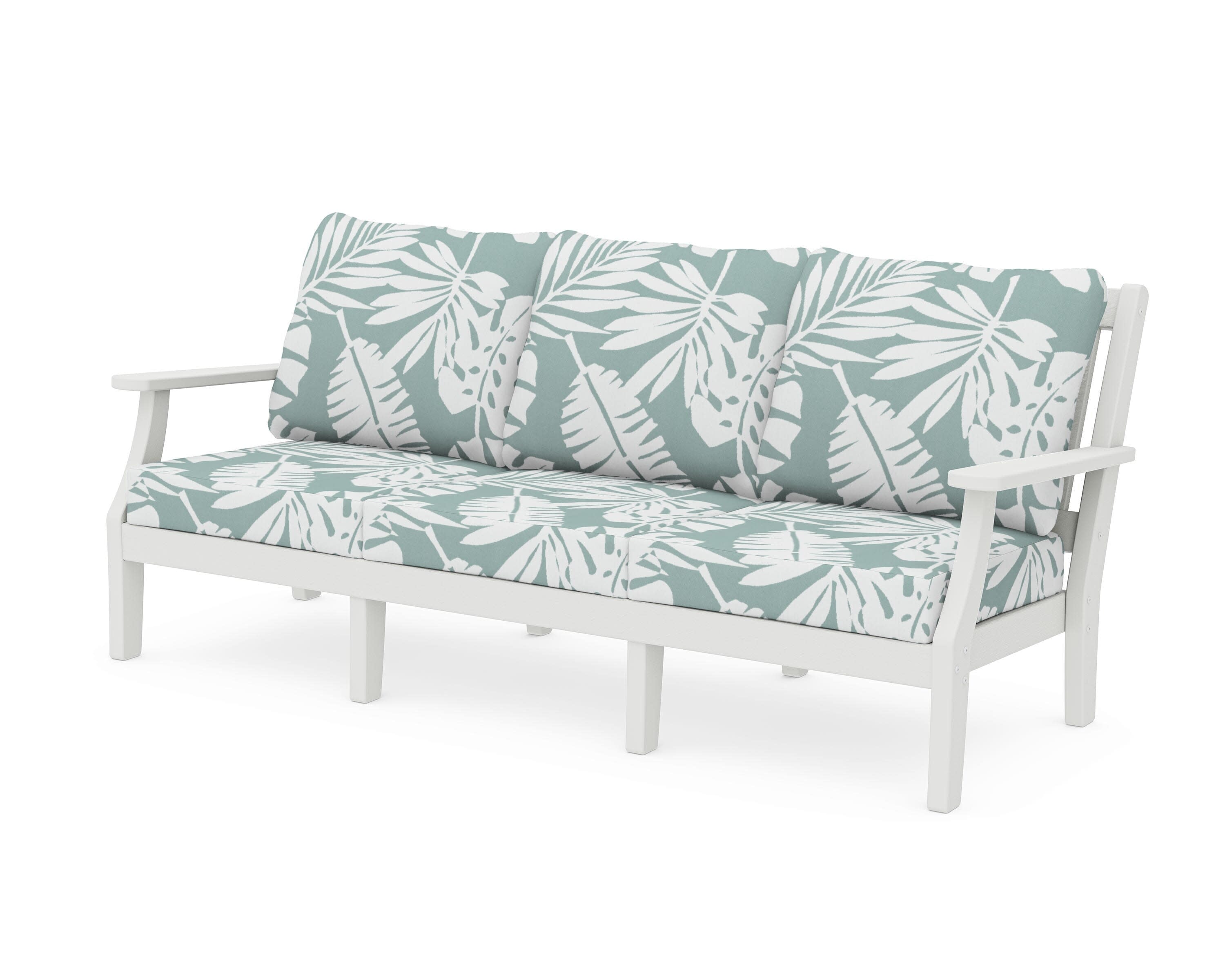 Chinoiserie Deep Seating Sofa in Vintage White / Leaf Glacier Spa