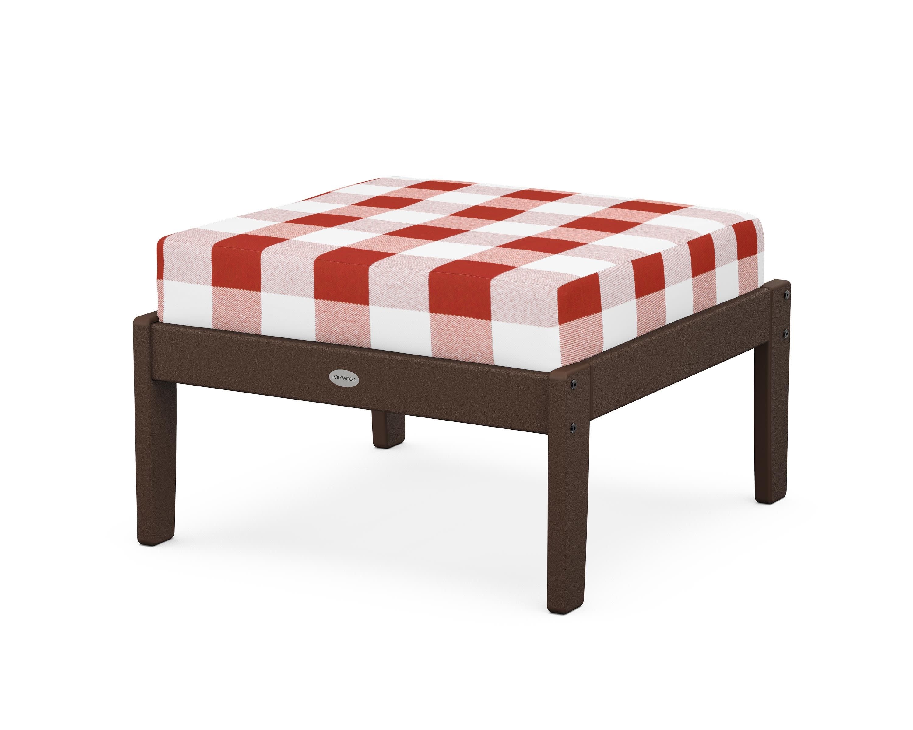 Braxton Deep Seating Ottoman in Mahogany / Buffalo Plaid Crimson