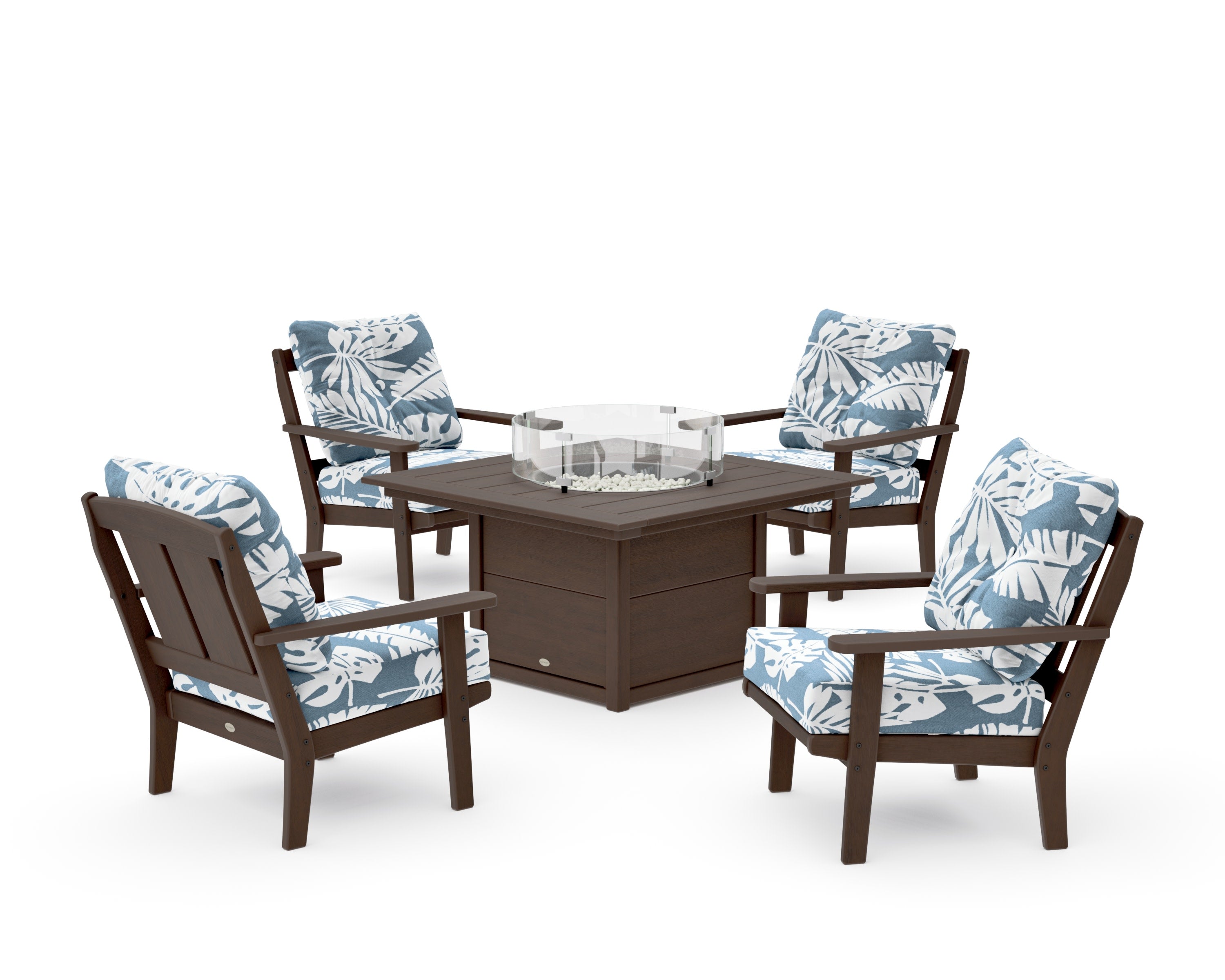 Mission 5-Piece Deep Seating Set with Fire Pit Table in Kona / Leaf Sky Blue