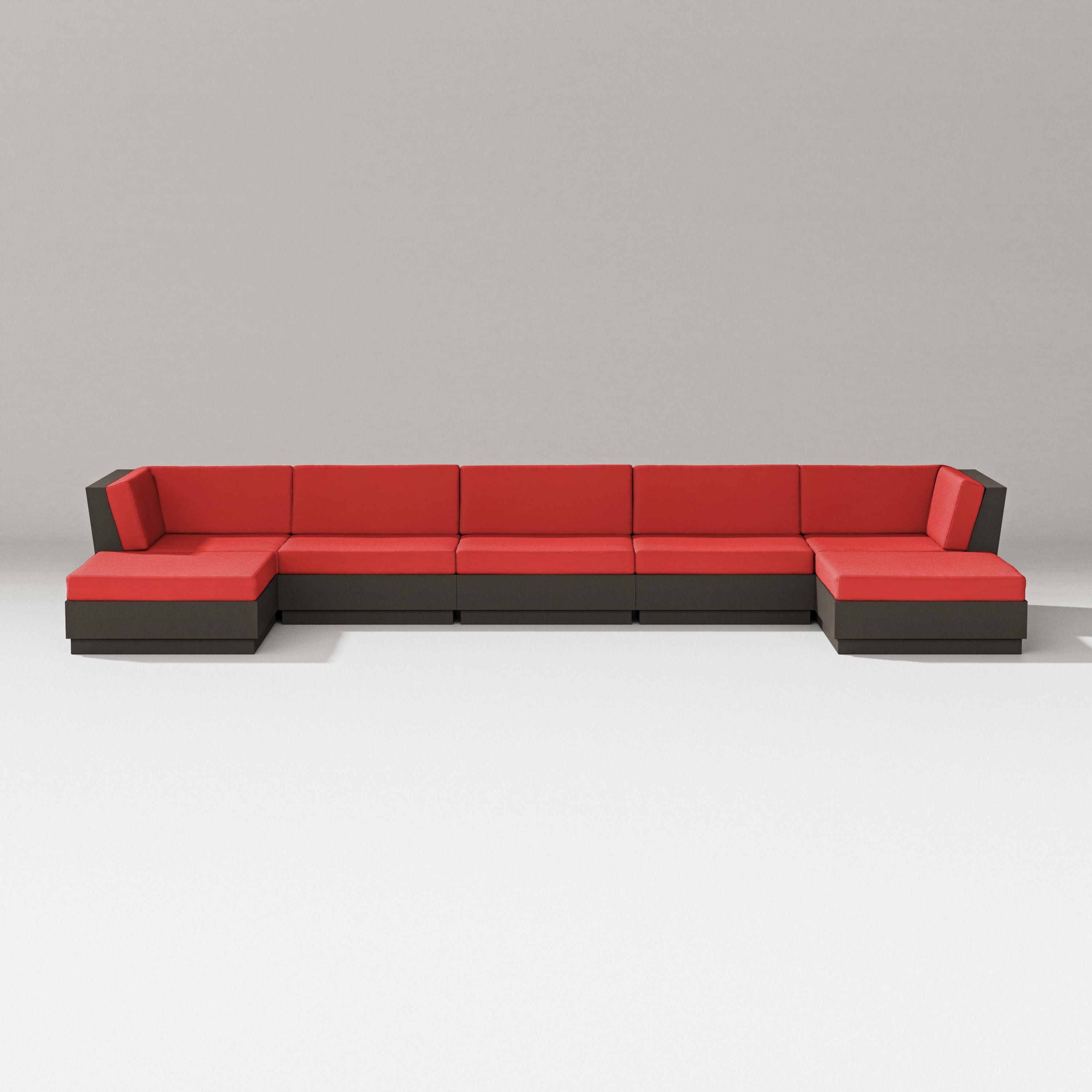 Elevate 7-Piece Double Chaise Sectional in Vintage Coffee / Crimson Linen