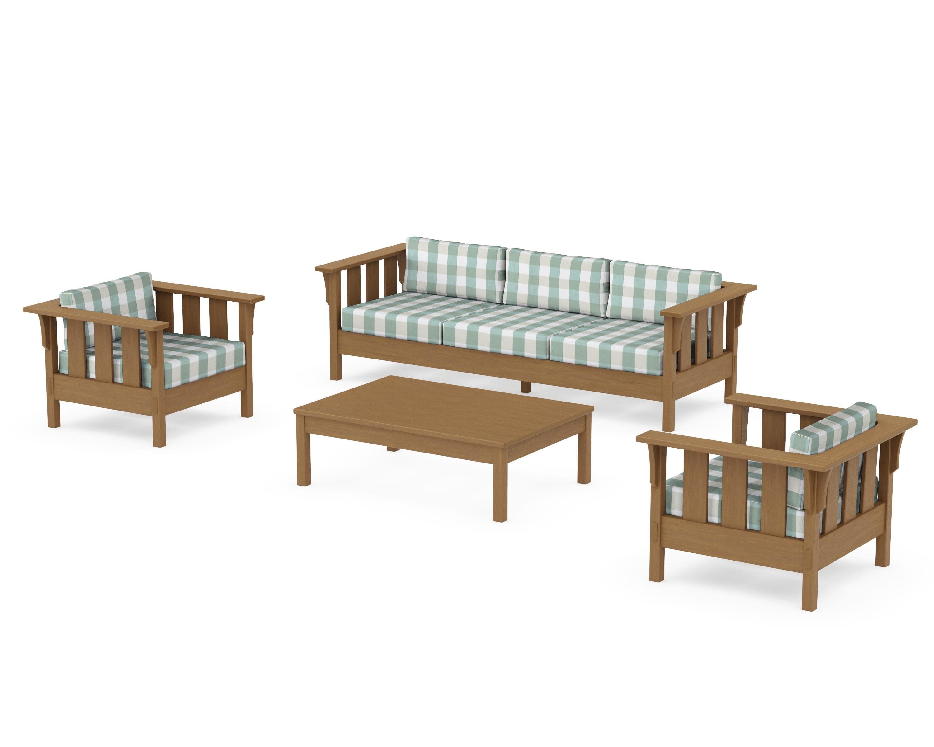 Acadia 4-Piece Deep Seating Set with Sofa in Natural / Buffalo Plaid Glacier Spa