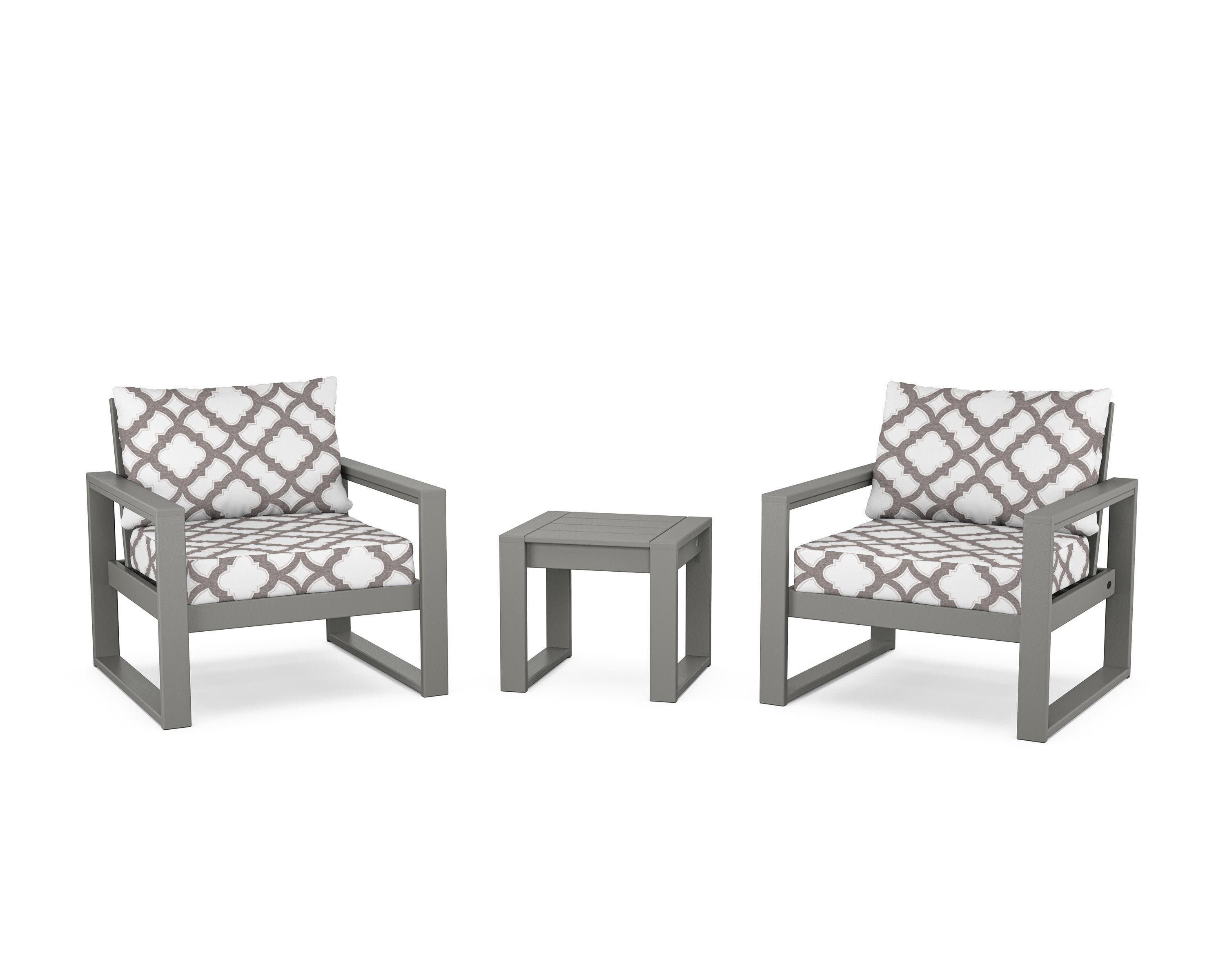 EDGE Sectional 3-Piece Deep Seating Set in Slate Grey / Trellis Grey Mist