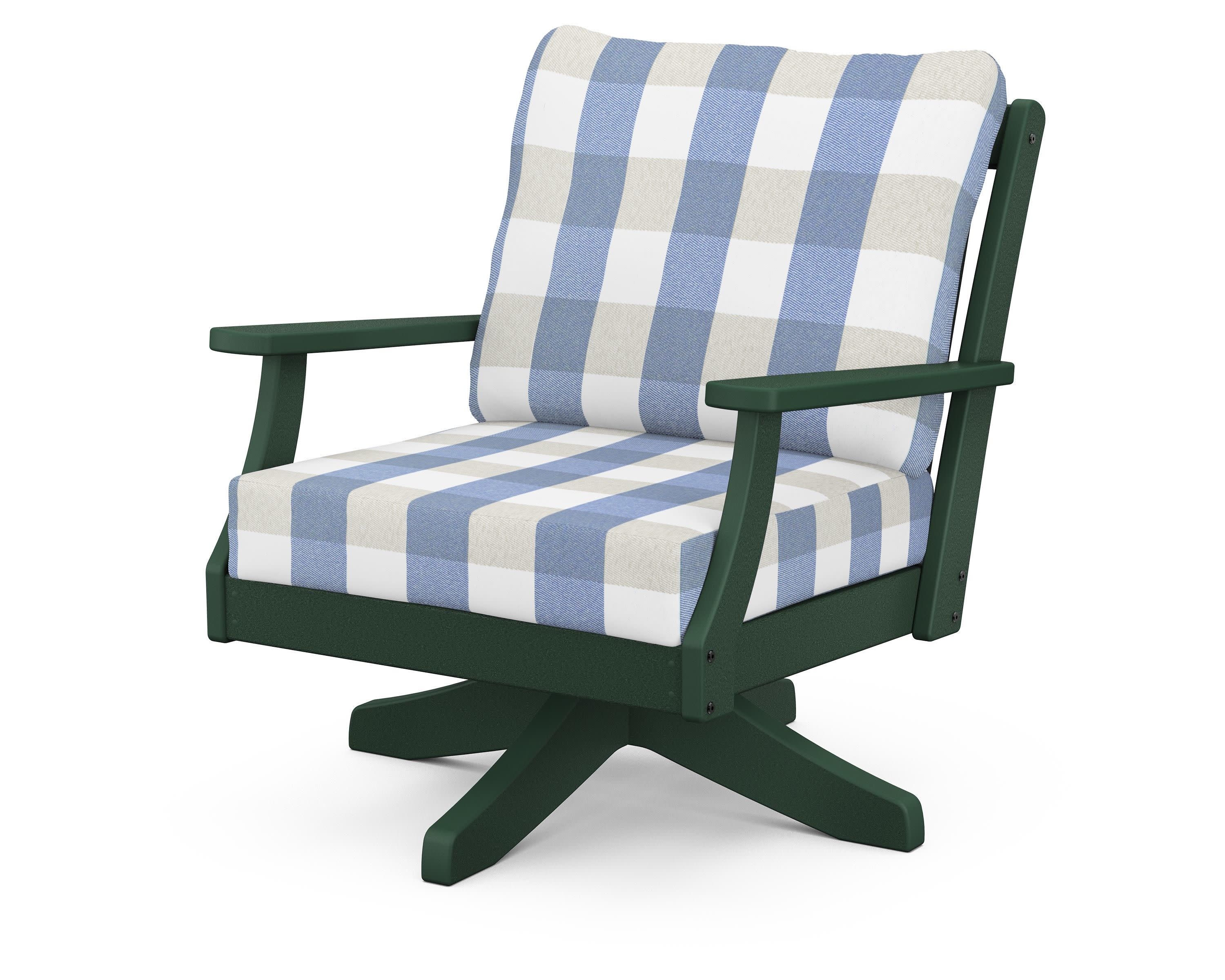 Braxton Deep Seating Swivel Chair in Green / Buffalo Plaid Sky Blue