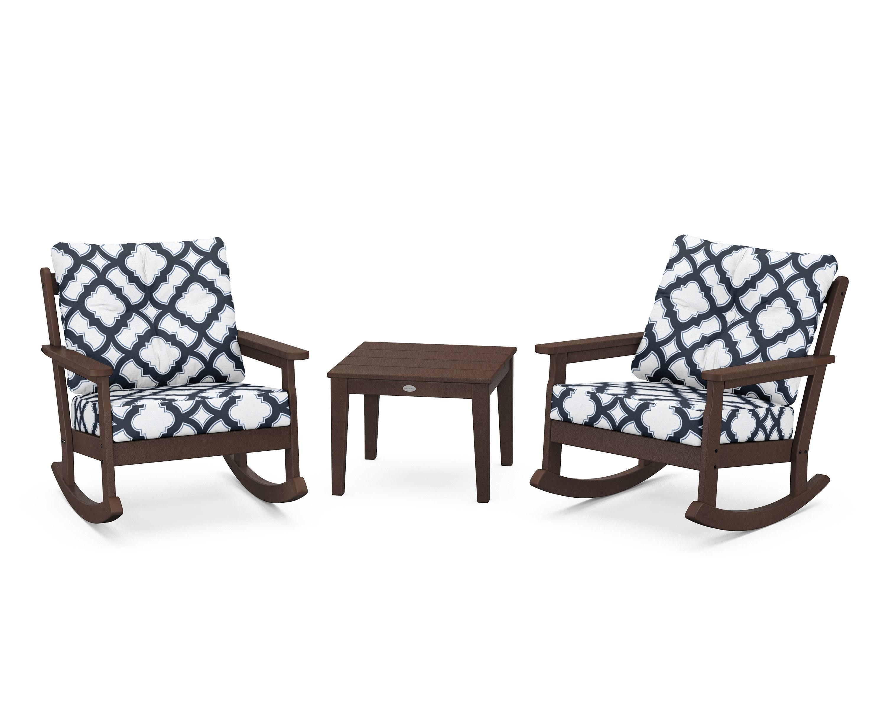 Vineyard 3-Piece Deep Seating Rocker Set in Mahogany / Trellis Marine Indigo