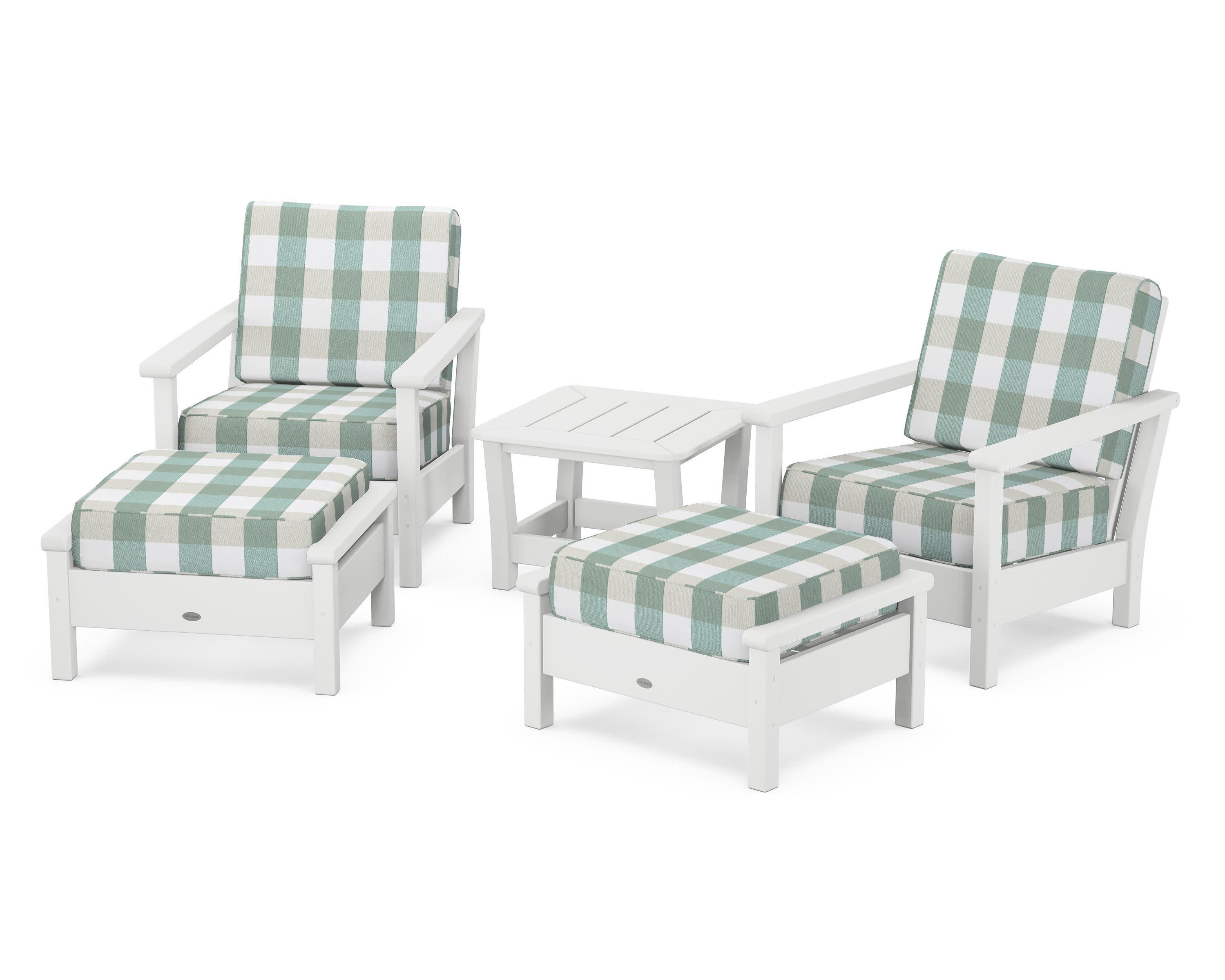 Harbour 5-Piece Deep Seating Chair Set in White / Buffalo Plaid Glacier Spa