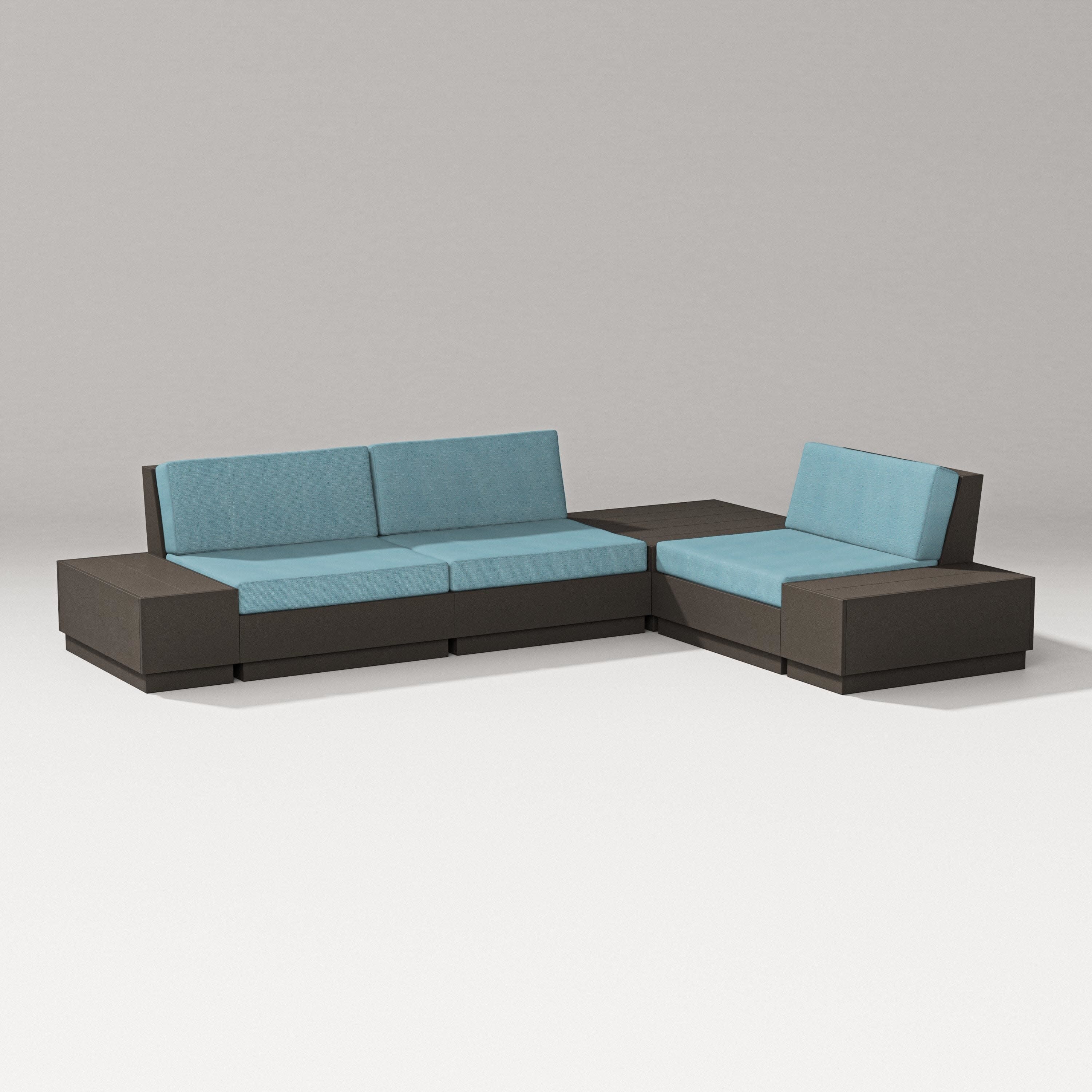Elevate 6-Piece Corner Sectional in Vintage Coffee / Lattice Sky Blue