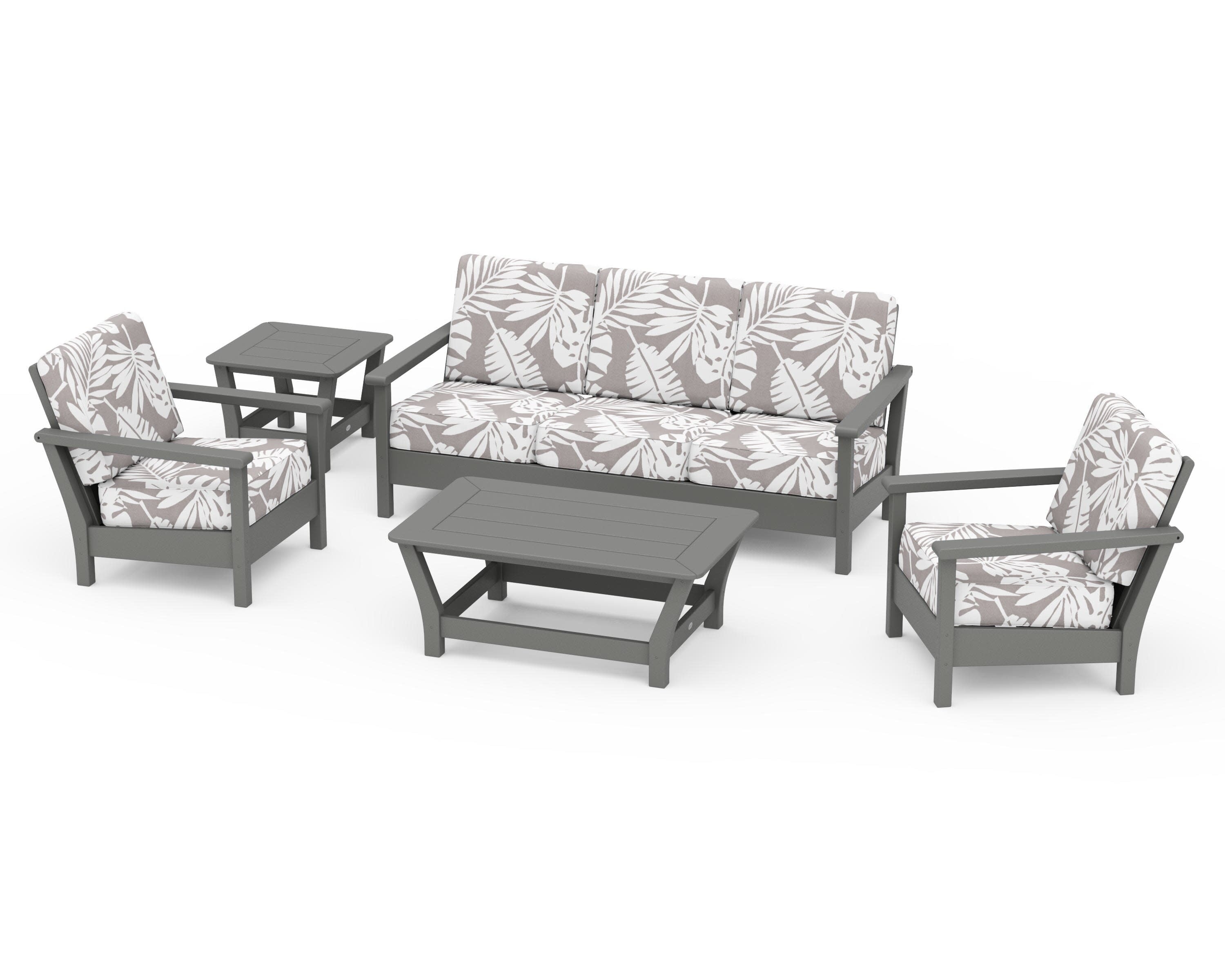 Harbour 5-Piece Deep Seating Set in Slate Grey / Leaf Grey Mist