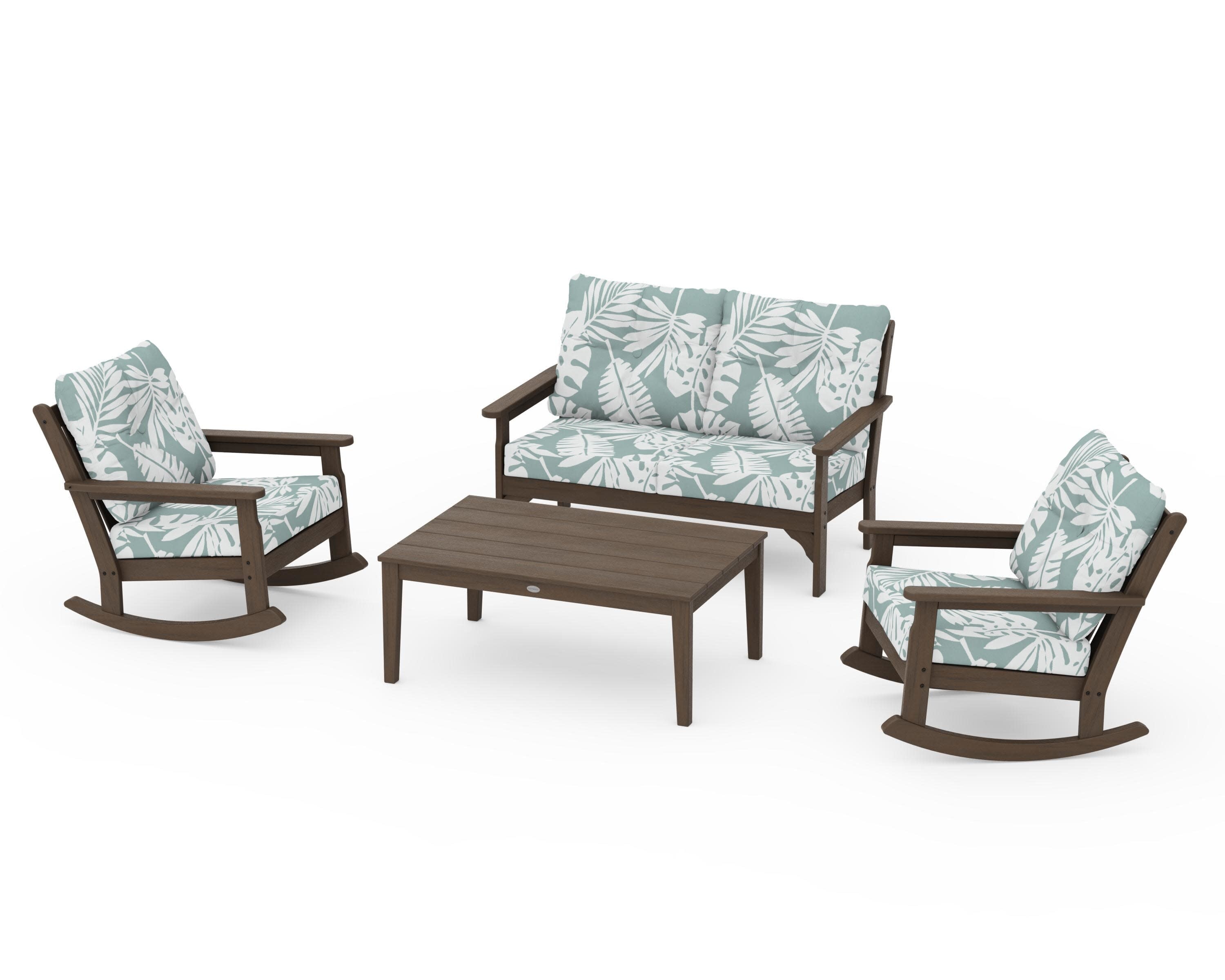 Vineyard 4-Piece Deep Seating Rocking Chair Set in Kona / Leaf Glacier Spa