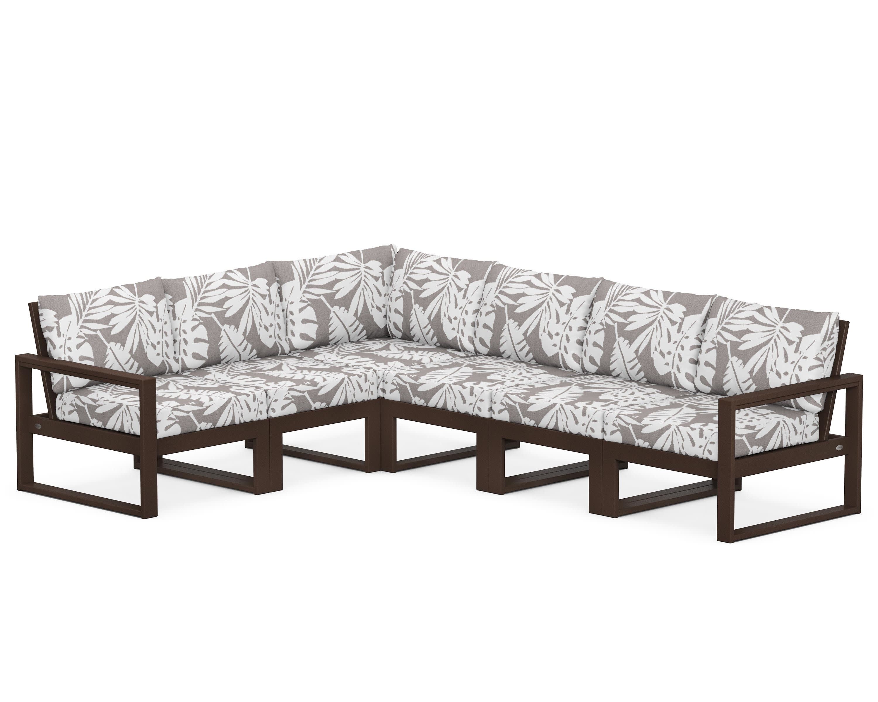 EDGE 6-Piece Modular Deep Seating Set in Mahogany / Leaf Grey Mist