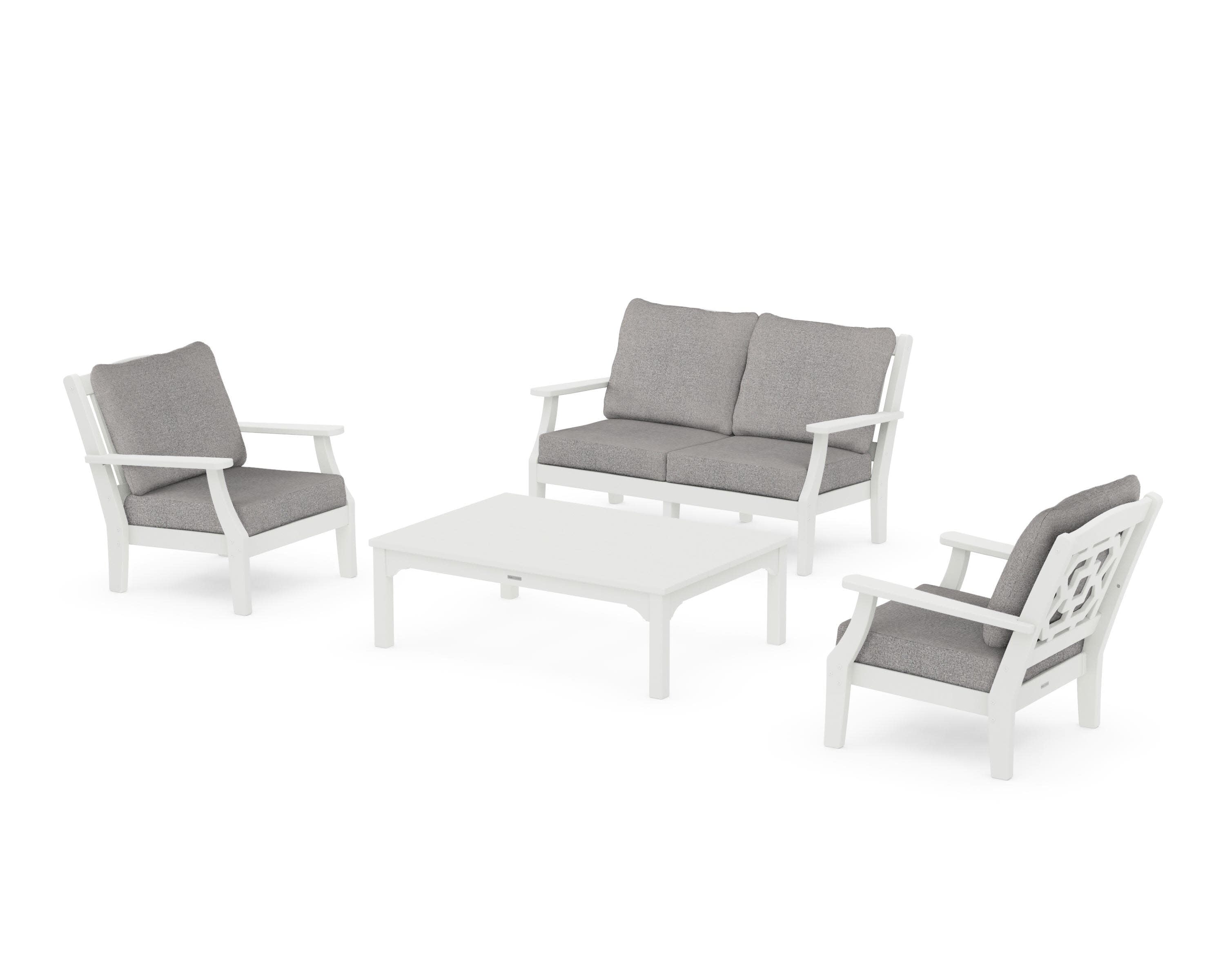 Chinoiserie 4-Piece Deep Seating Set with Loveseat in Vintage White / Grey Mist