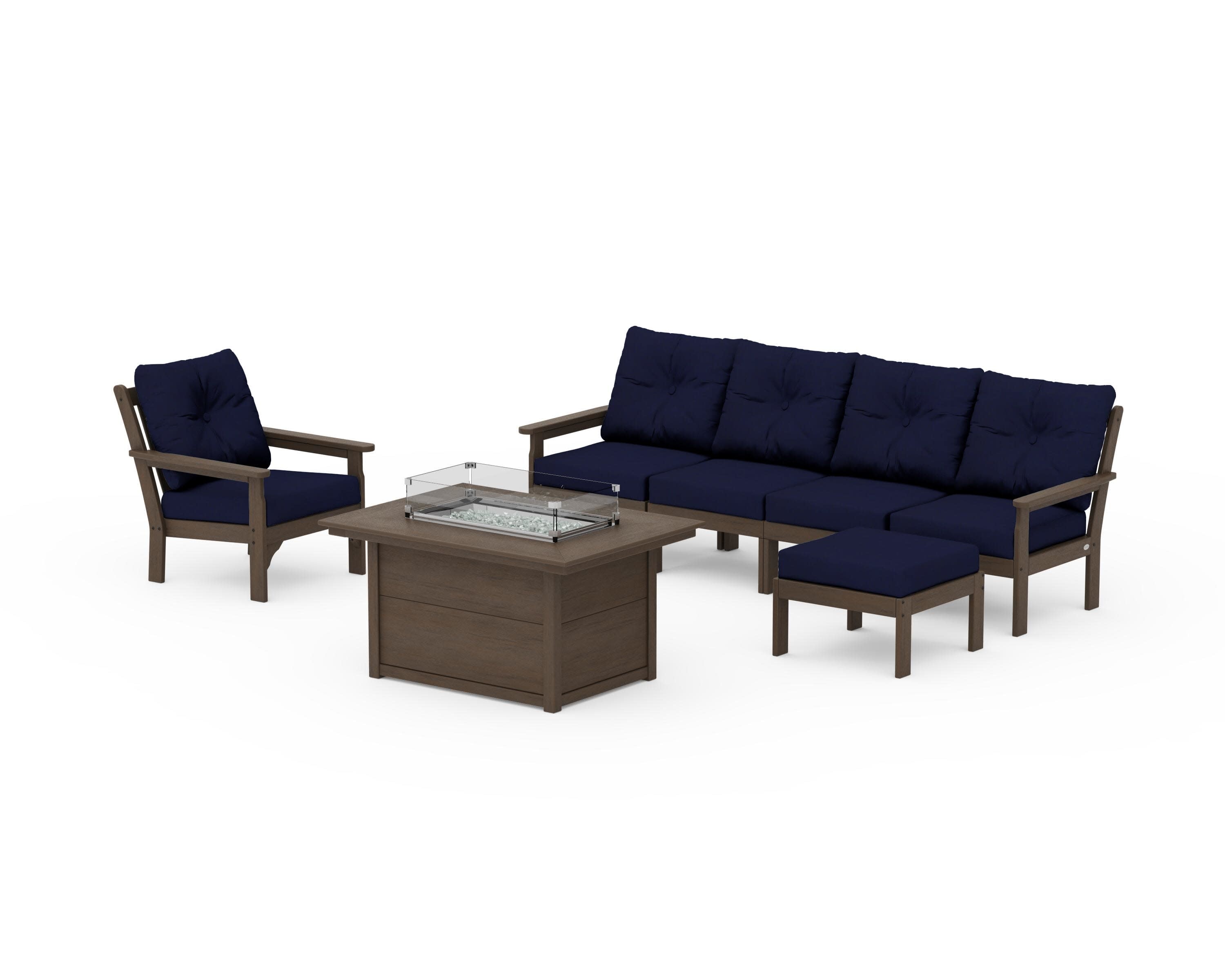 Vineyard Sectional Lounge and Fire Pit Set in Kona / Navy