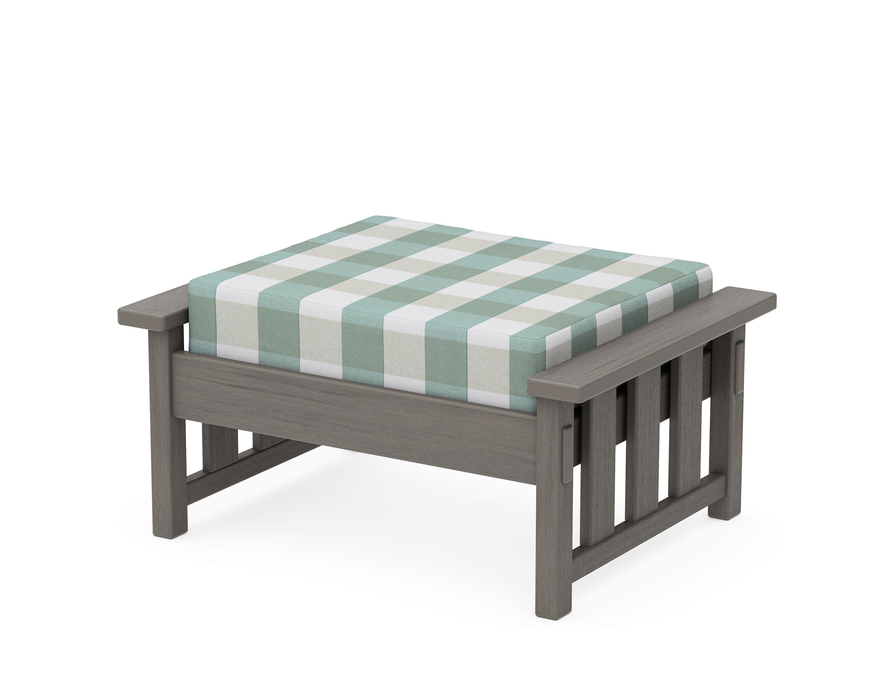 Acadia Deep Seating Ottoman in Driftwood / Buffalo Plaid Glacier Spa