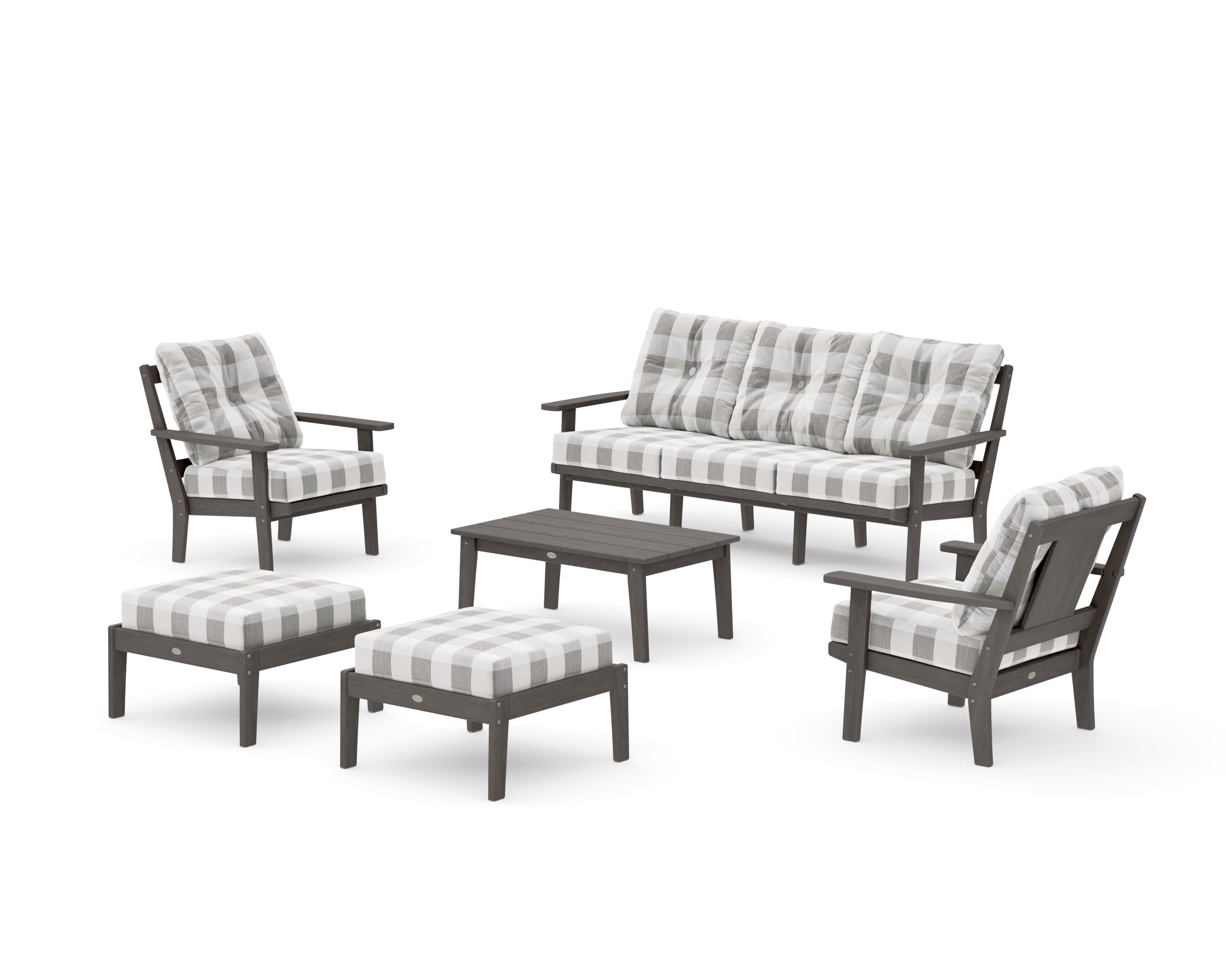 Prairie 6-Piece Lounge Sofa Set in Driftwood / Buffalo Plaid Grey Mist