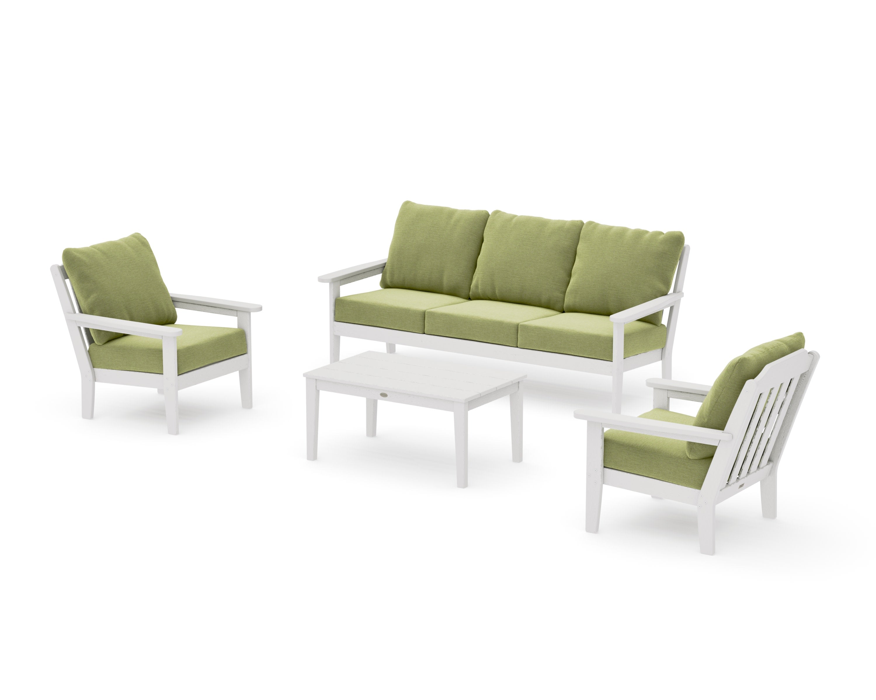 Cottage 4-Piece Deep Seating Set with Sofa in Vintage White / Chartreuse Boucle