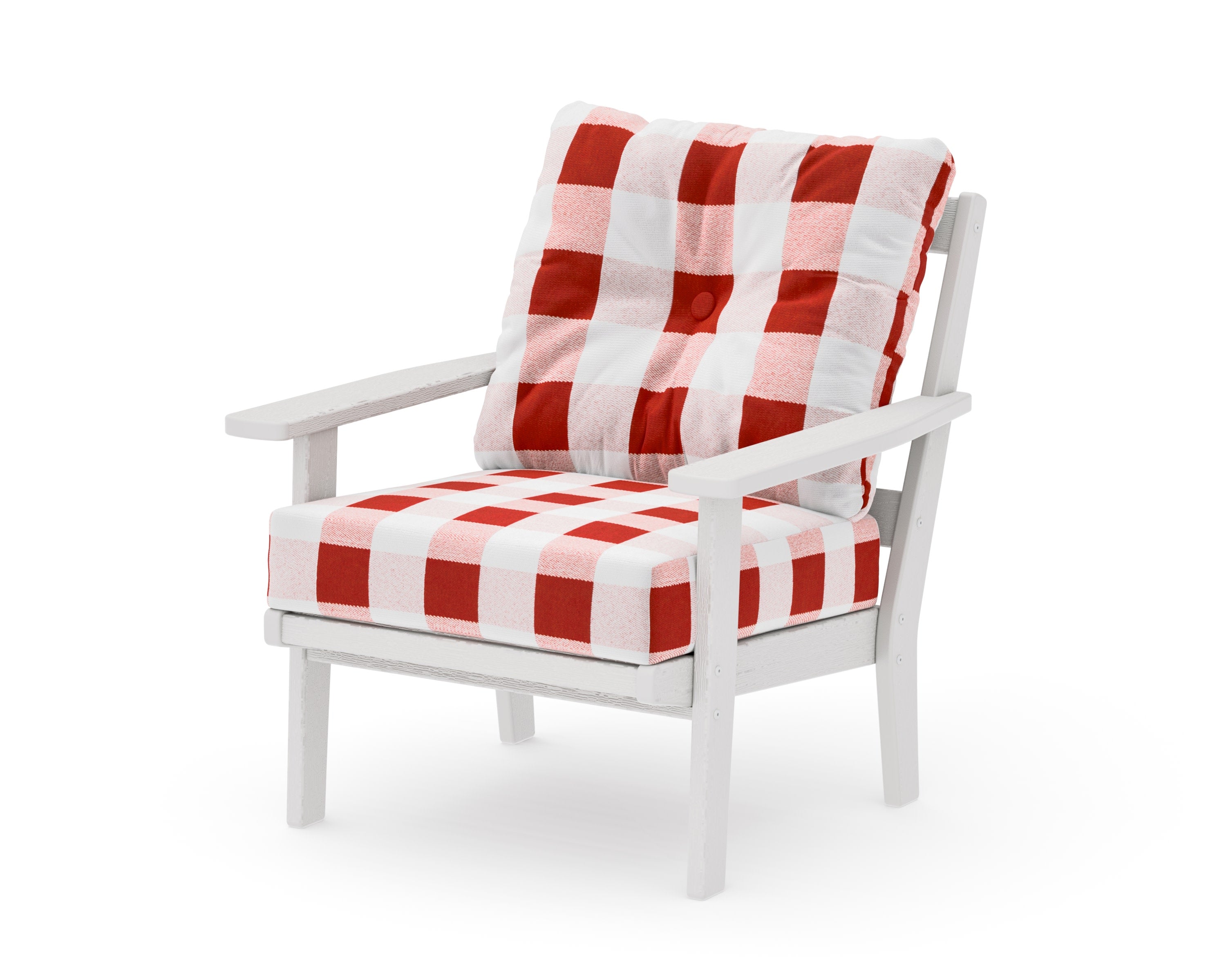 Prairie Deep Seating Chair in Vintage White / Buffalo Plaid Crimson