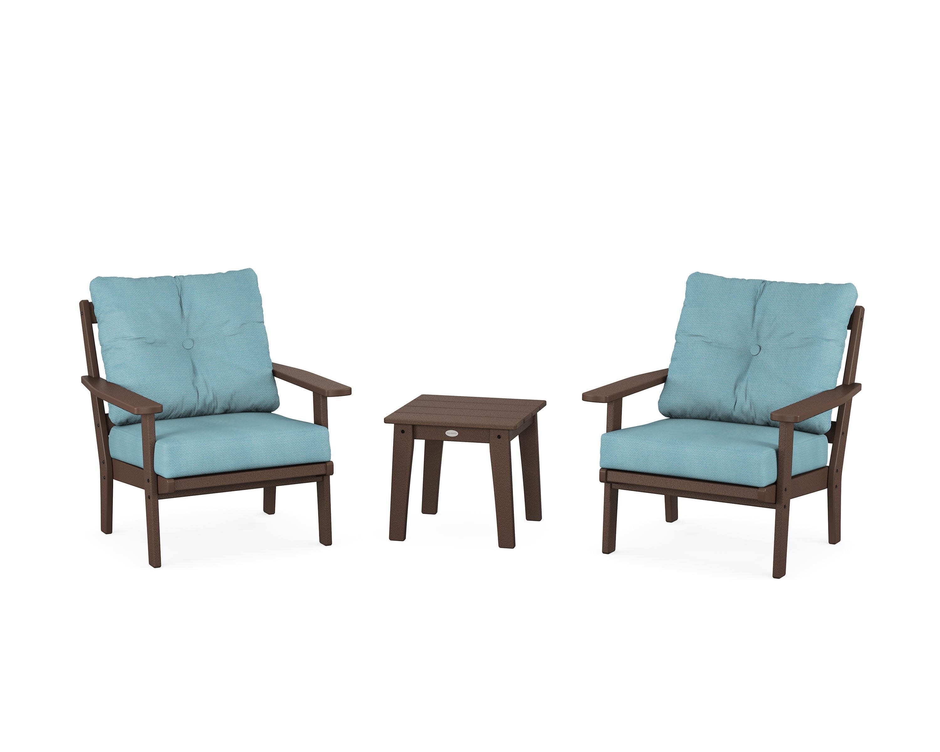 Prairie 3-Piece Deep Seating Set in Mahogany / Lattice Sky Blue