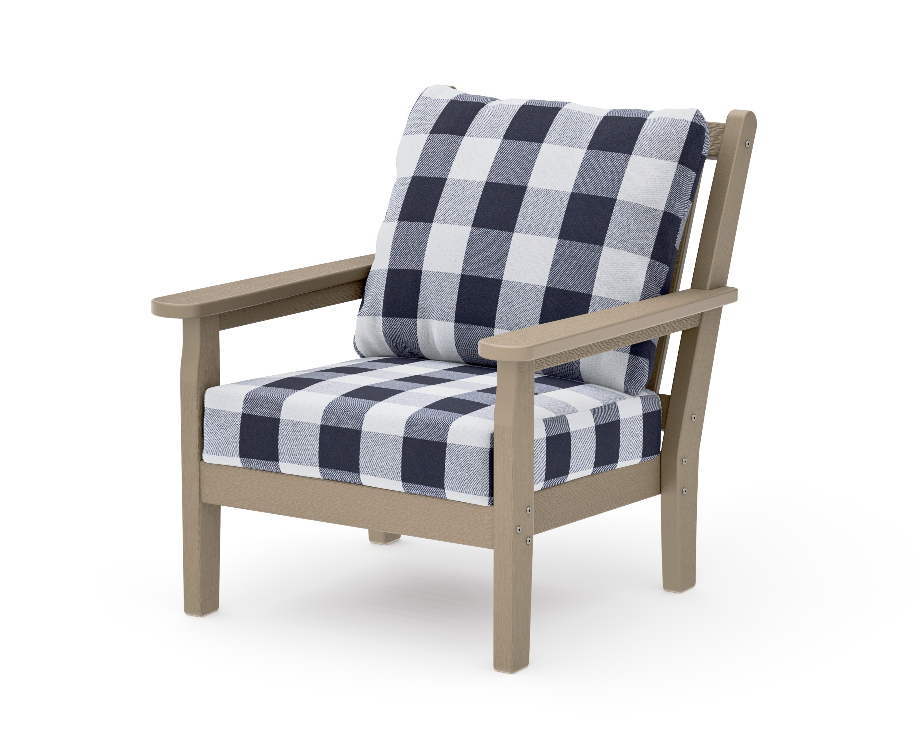 Chippendale Deep Seating Chair in Vintage Sahara / Buffalo Plaid Navy