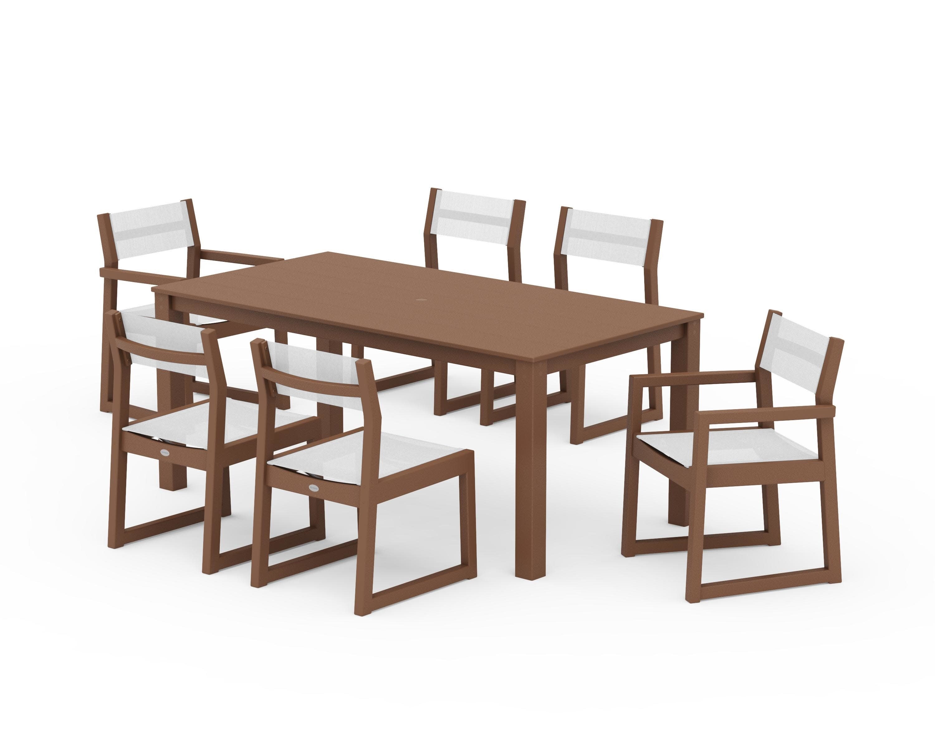 EDGE Sling 7-Piece Parsons Dining Set in Teak / White Sling