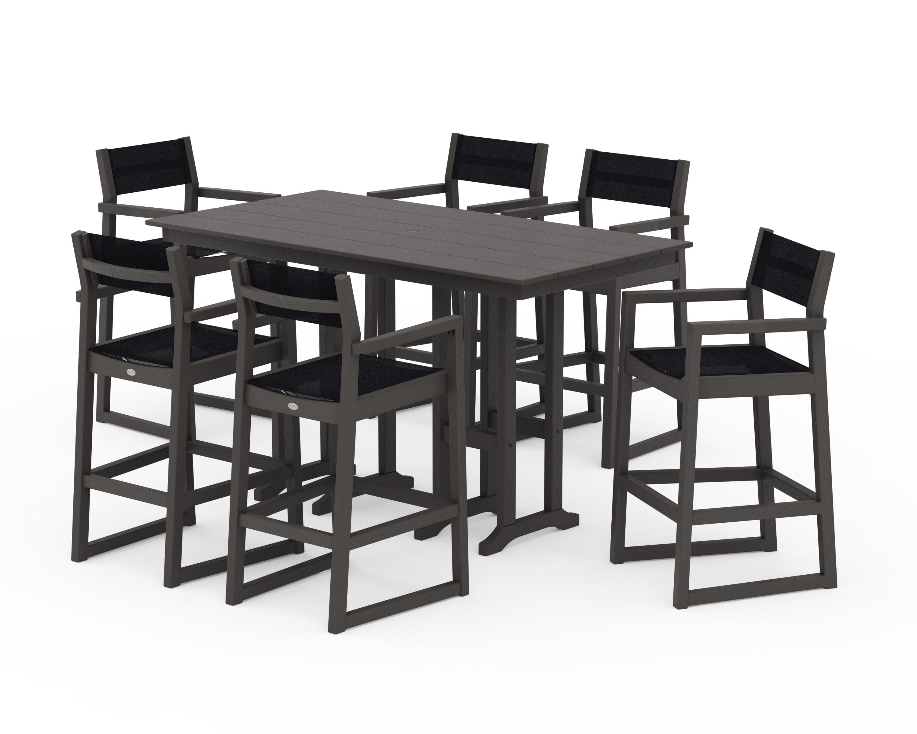 EDGE Sling Arm Chair 7-Piece Farmhouse Bar Set in Vintage Coffee / Black Sling