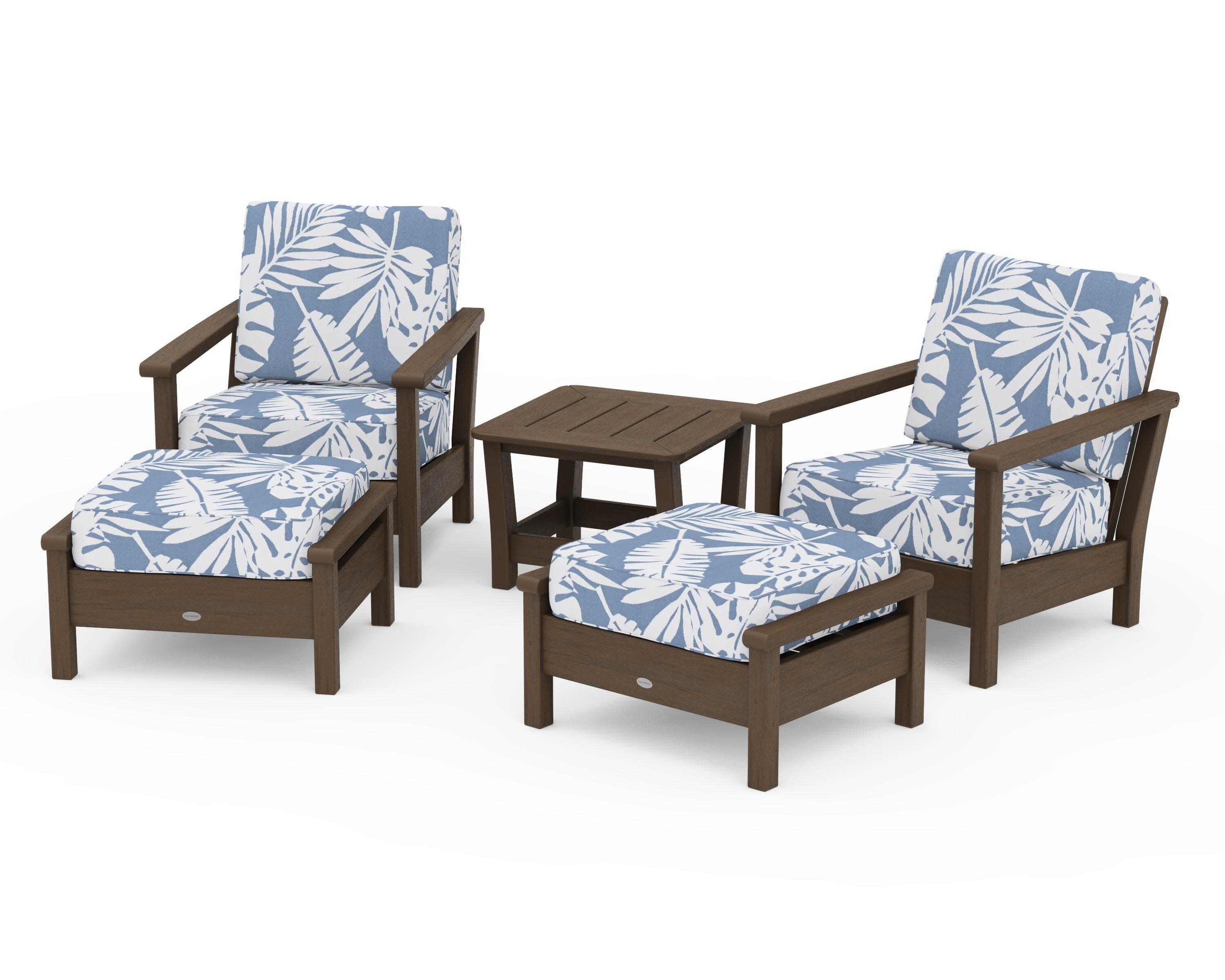 Harbour 5-Piece Deep Seating Chair Set in Kona / Leaf Sky Blue