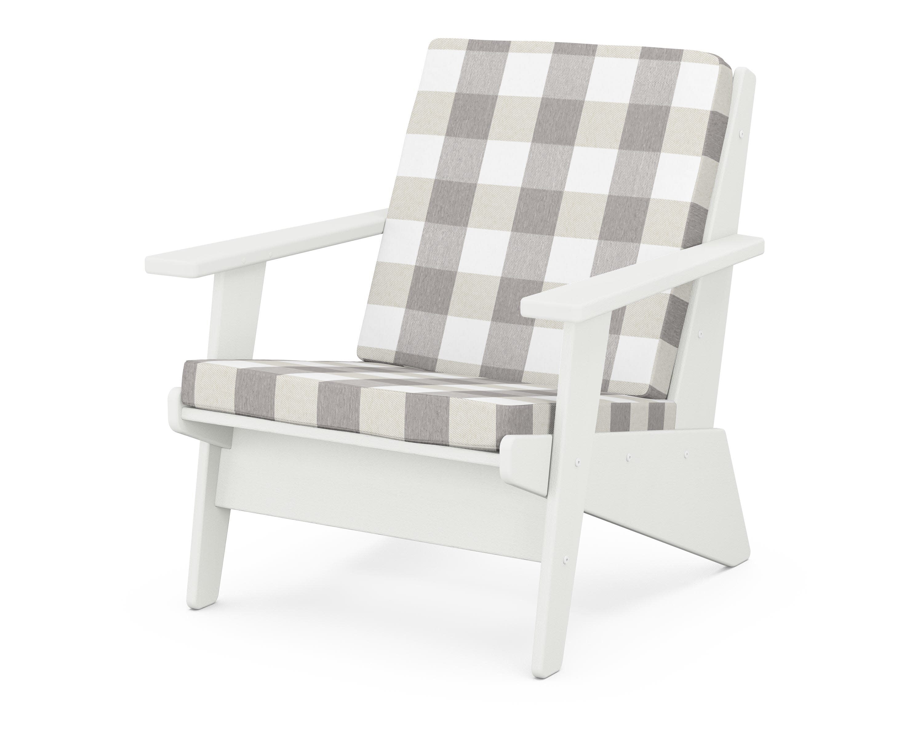 Riviera Modern Lounge Chair in Vintage White / Buffalo Plaid Grey Mist