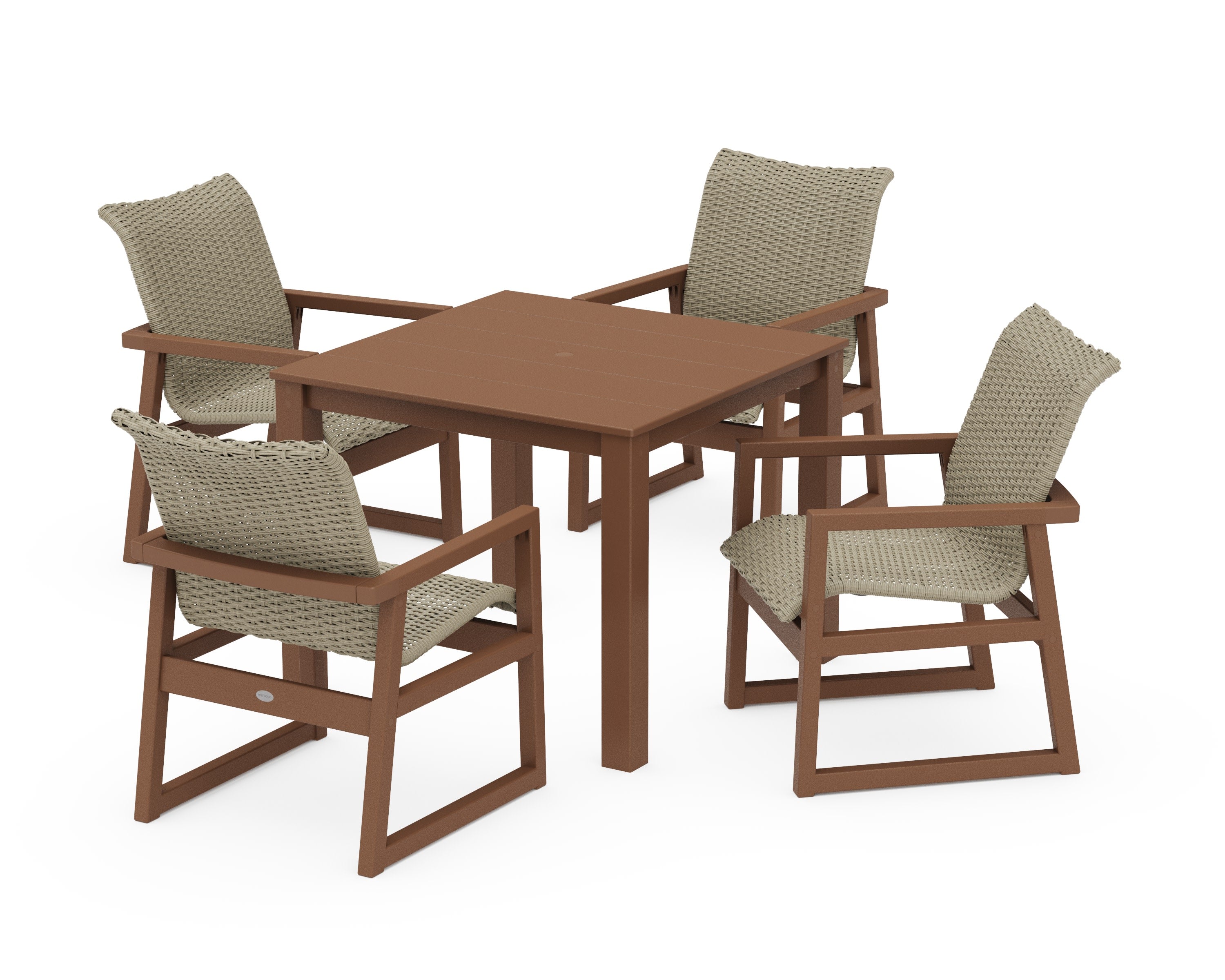 EDGE Woven 5-Piece Parsons Dining Set in Teak / Dune Grass