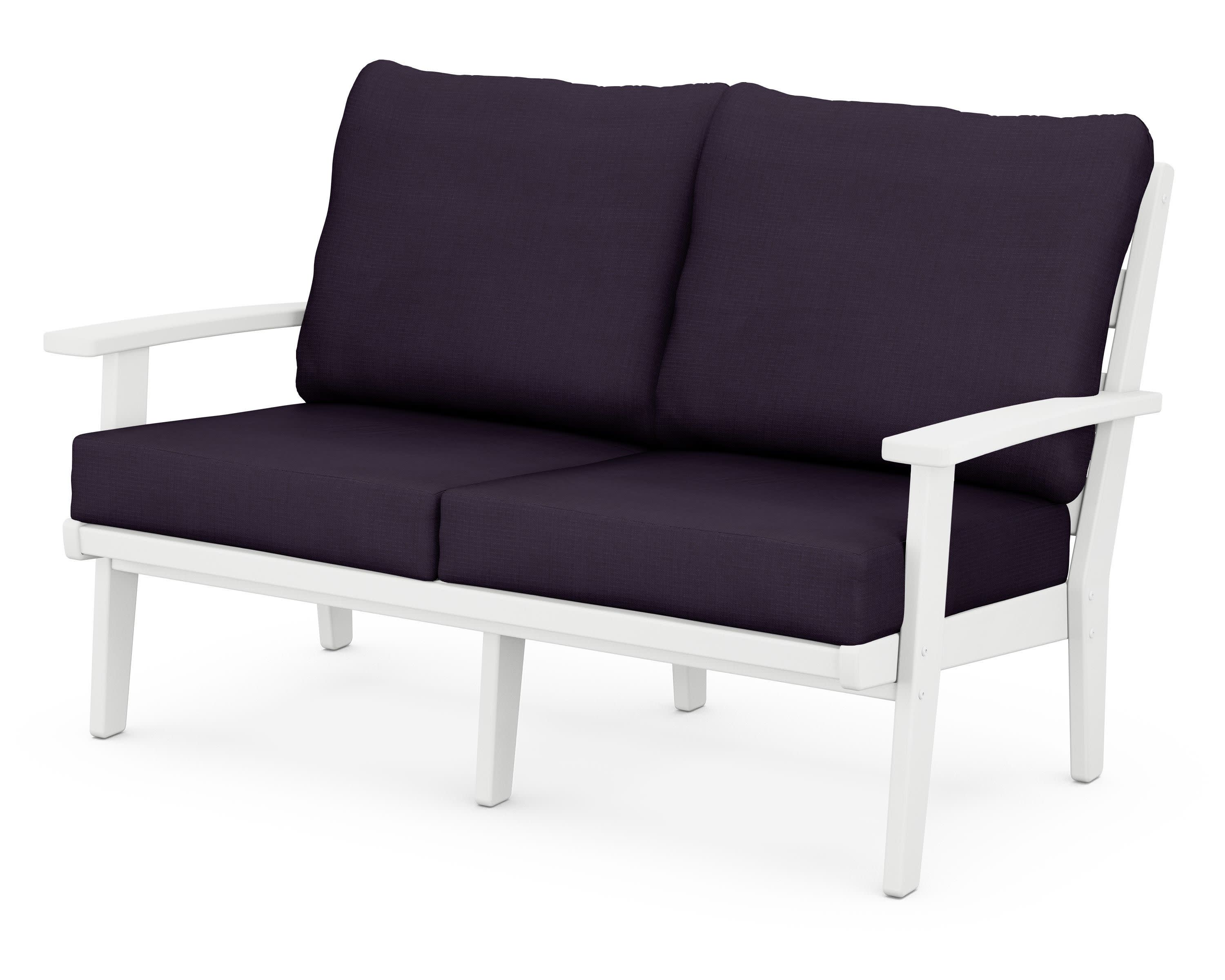 Grant Park Deep Seating Loveseat in White / Navy Linen