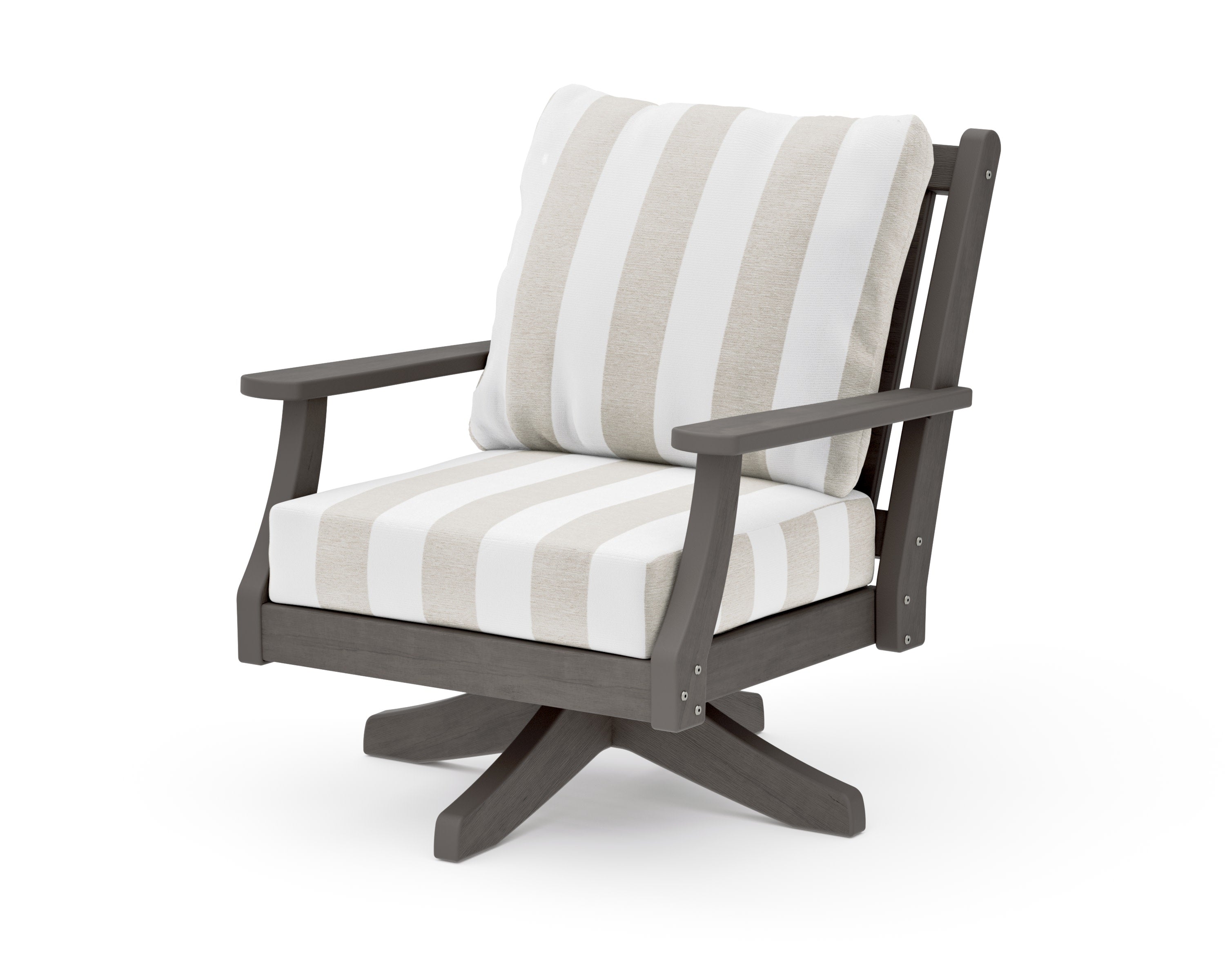 Wovendale Deep Seating Swivel Chair in Driftwood / Cabana Stripe Dune Burlap