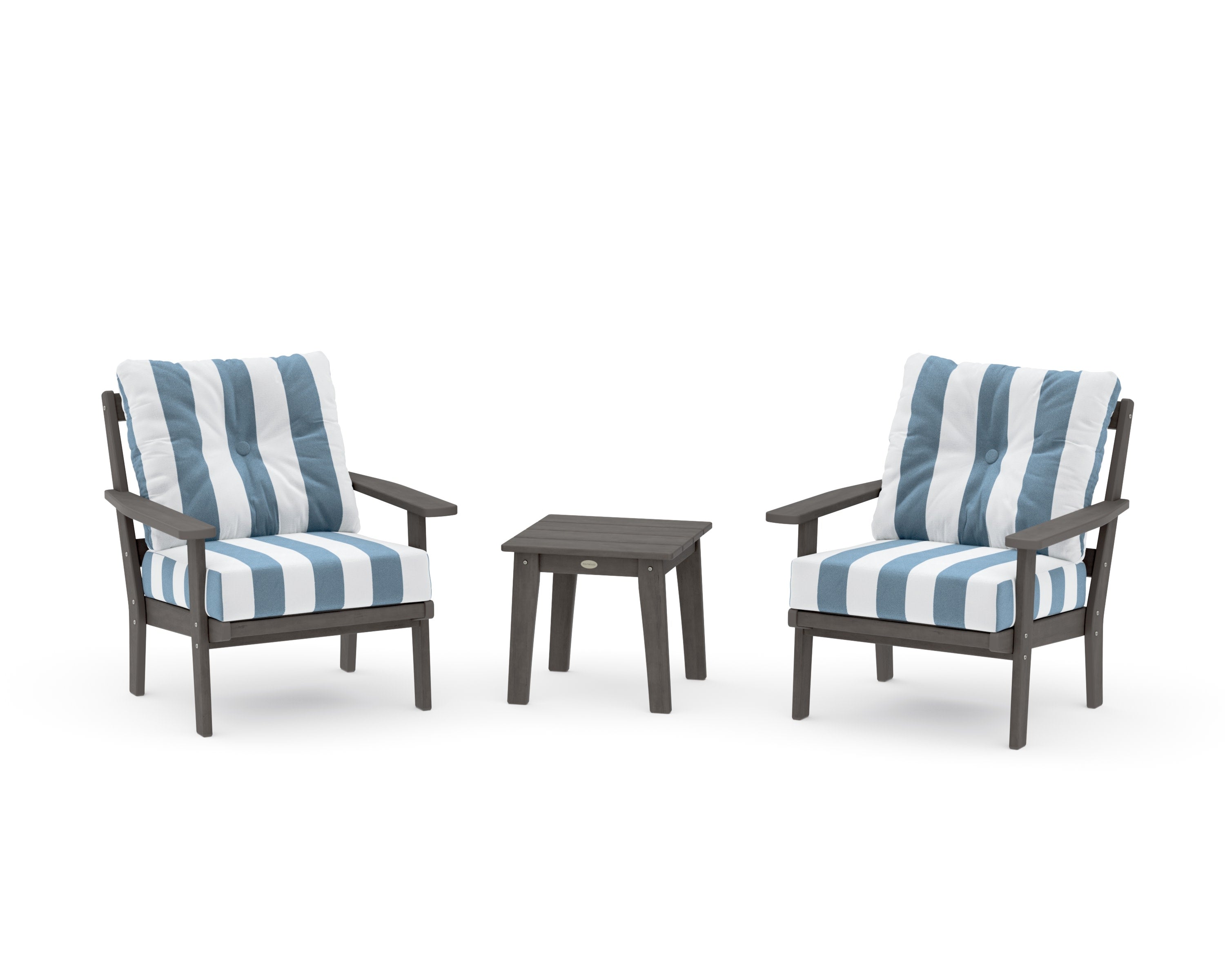 Prairie 3-Piece Deep Seating Set in Driftwood / Cabana Stripe Sky Blue