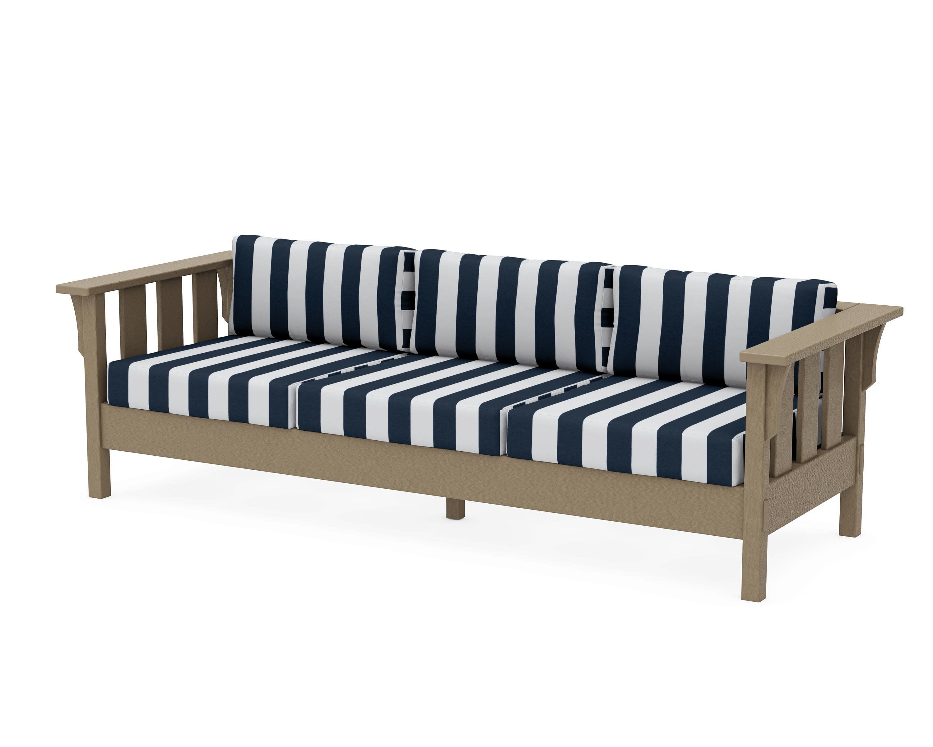 Acadia Deep Seating Sofa in Vintage Sahara / Cabana Stripe Marine Indigo