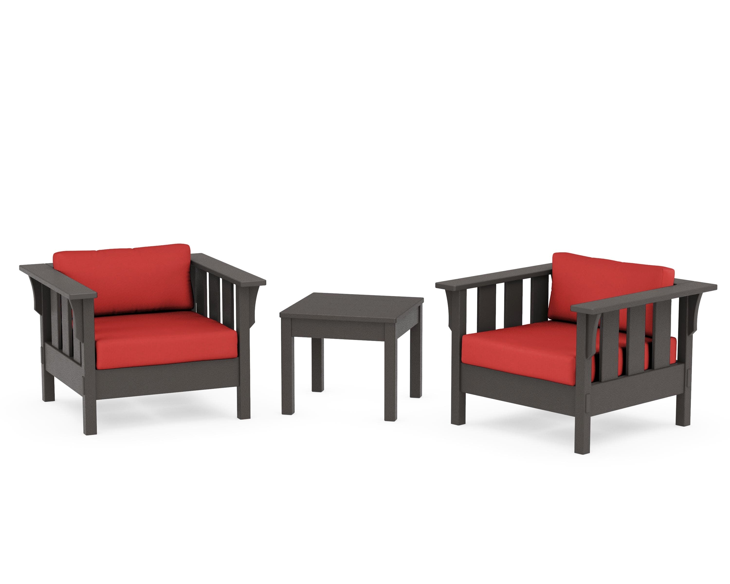 Acadia 3-Piece Deep Seating Set in Vintage Coffee / Crimson Linen