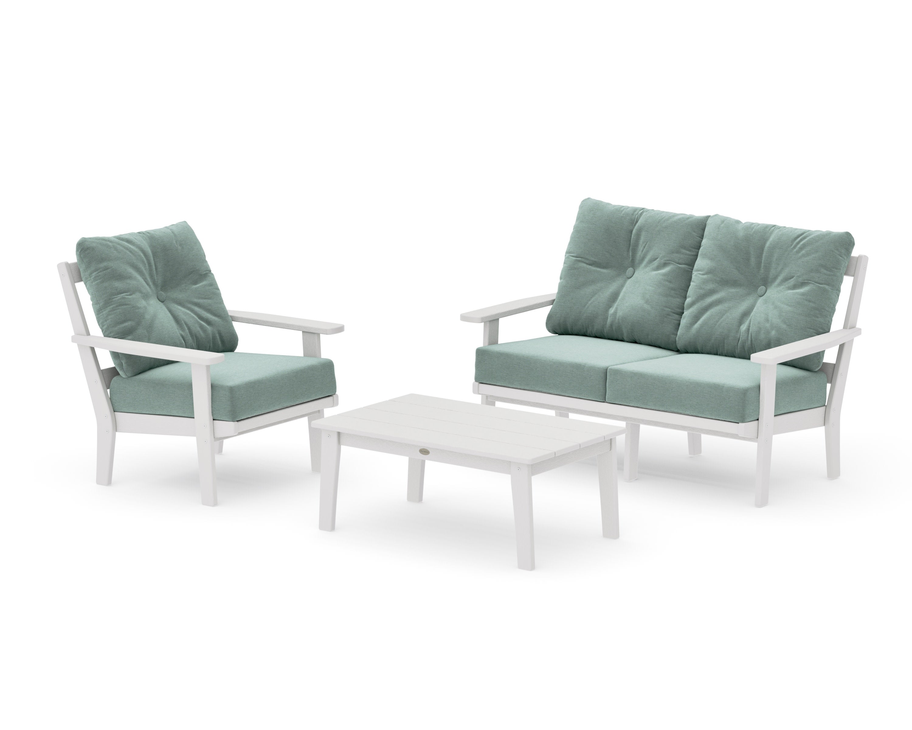 Prairie 3-Piece Deep Seating Set with Loveseat in Vintage White / Glacier Spa