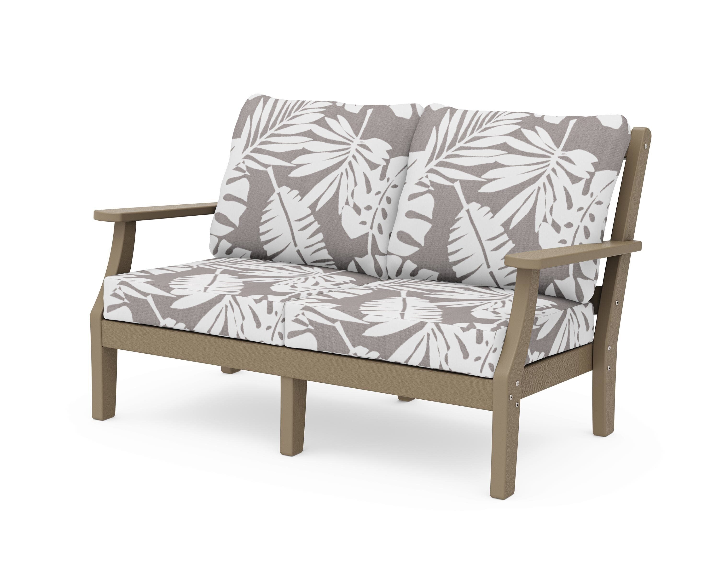 Chinoiserie Deep Seating Loveseat in Vintage Sahara / Leaf Grey Mist