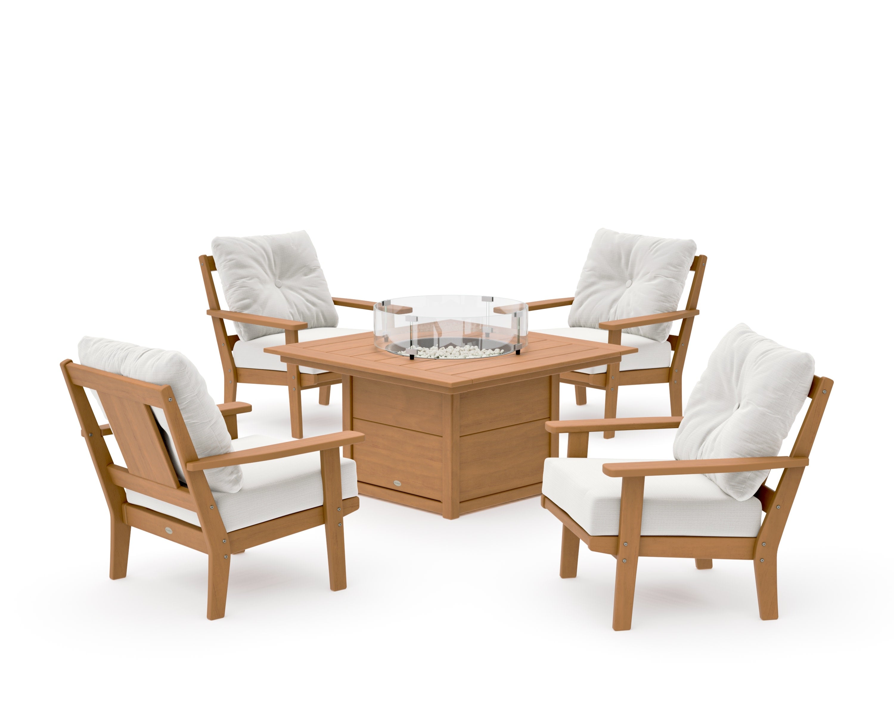 Prairie 5-Piece Deep Seating Set with Fire Pit Table in Natural / Natural Linen