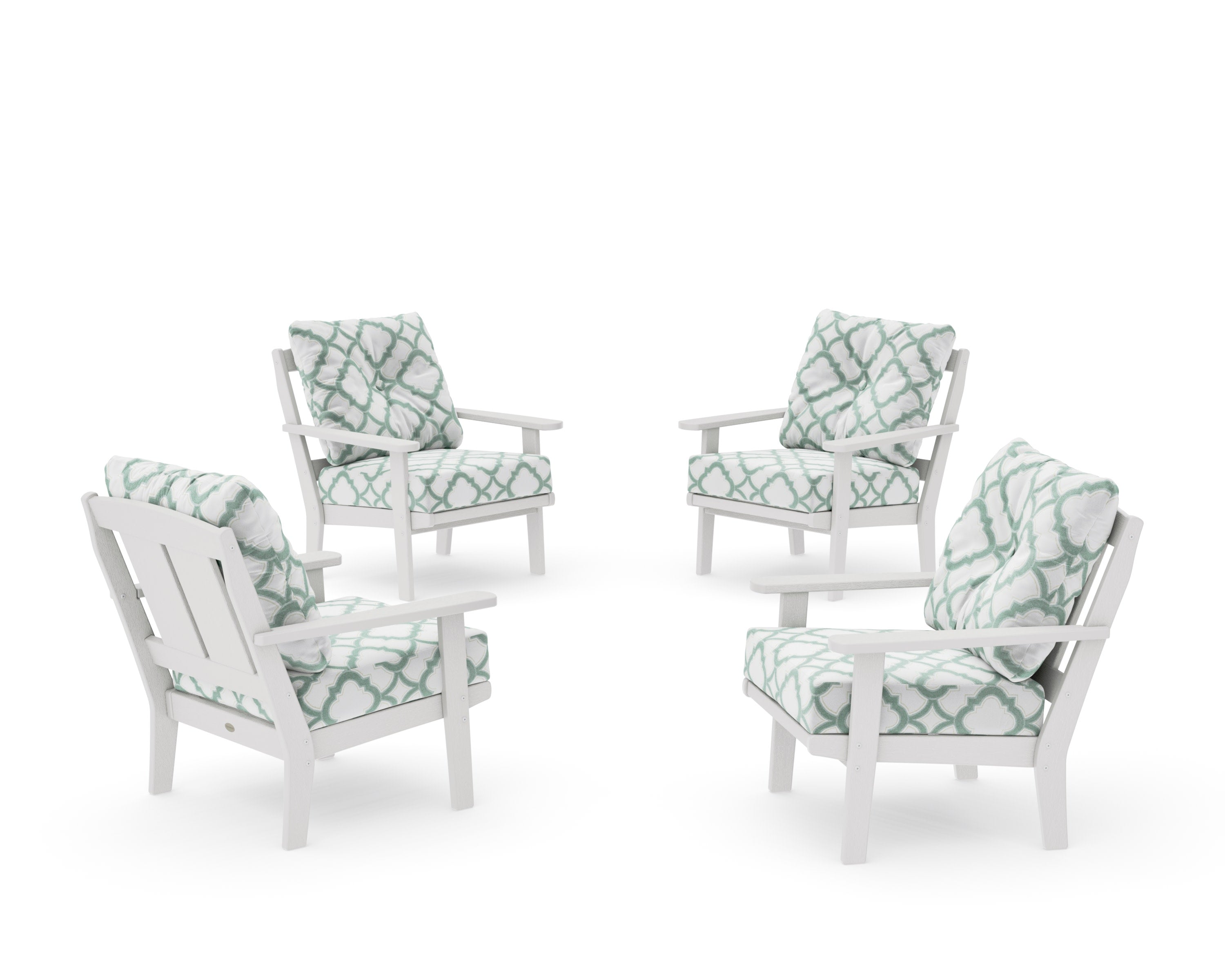 Mission 5-Piece Deep Seating Set with Fire Pit Table in Vintage White / Trellis Glacier Spa