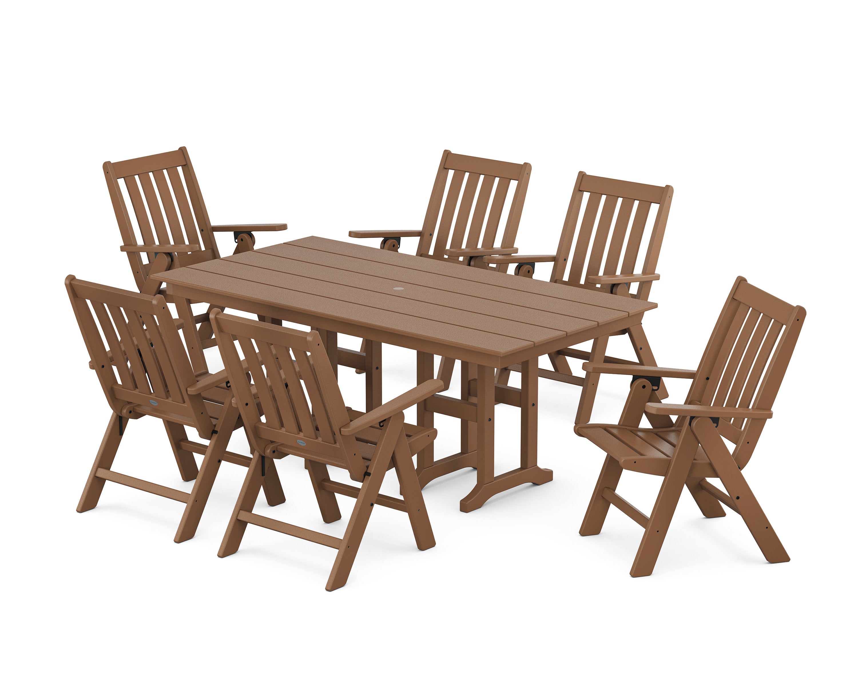 Vineyard Folding Chair 7-Piece Farmhouse Dining Set in Teak