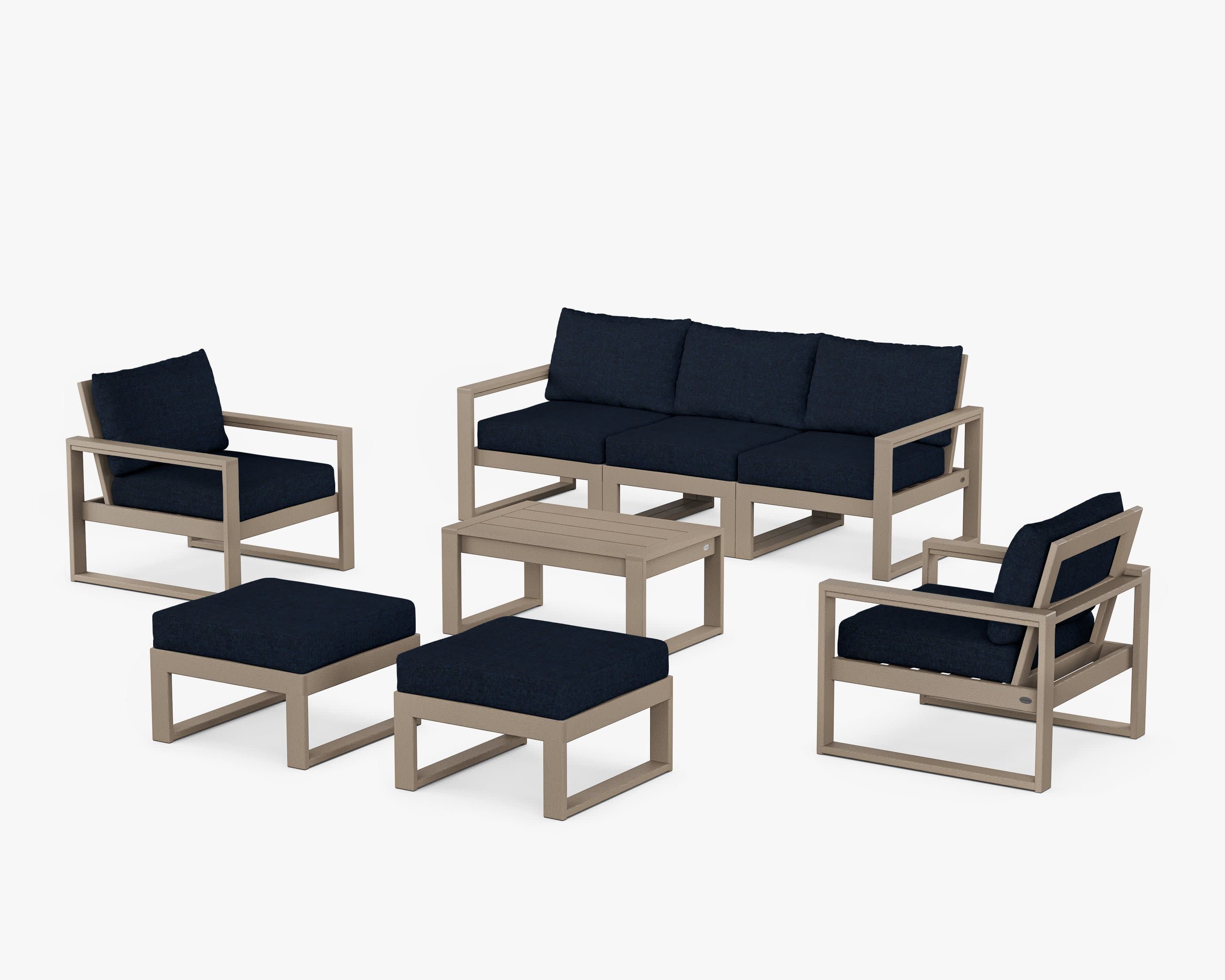 EDGE Sectional 8-Piece Lounge Sofa Set in Vintage Sahara / Marine Indigo