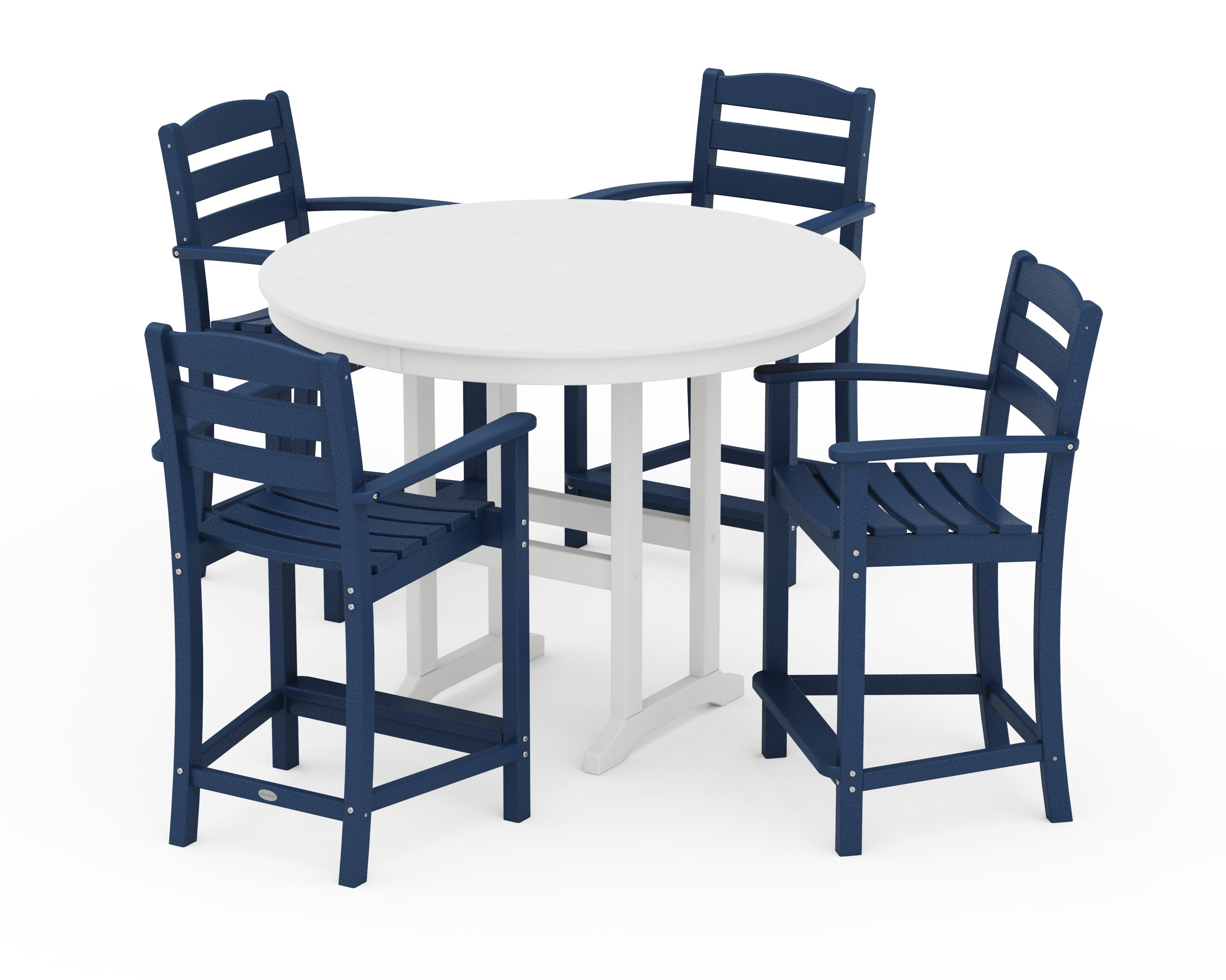 La Casa Caf 5-Piece Round Farmhouse Counter Set in Navy / White