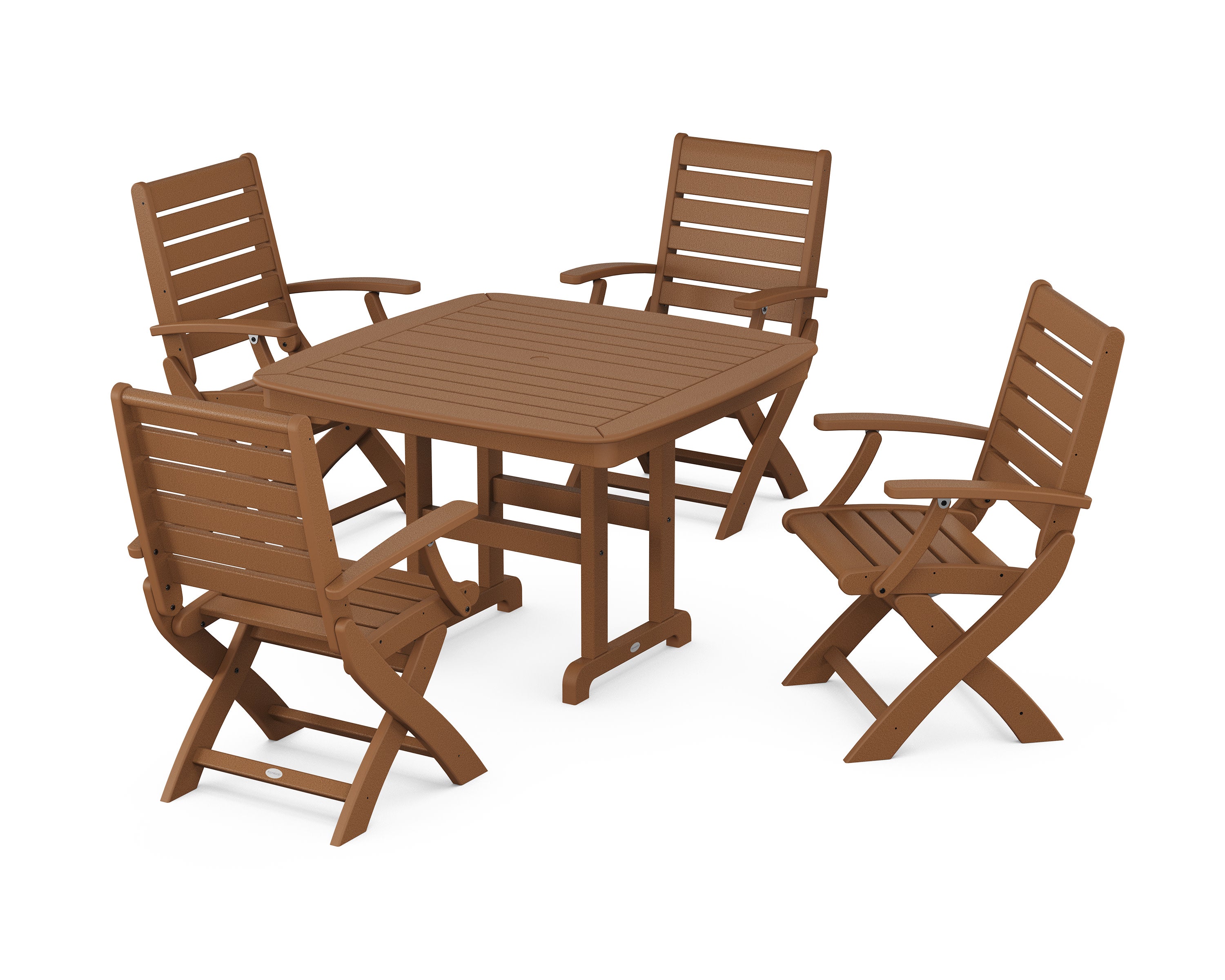 Signature Folding Chair 5-Piece Dining Set with Trestle Legs in Teak