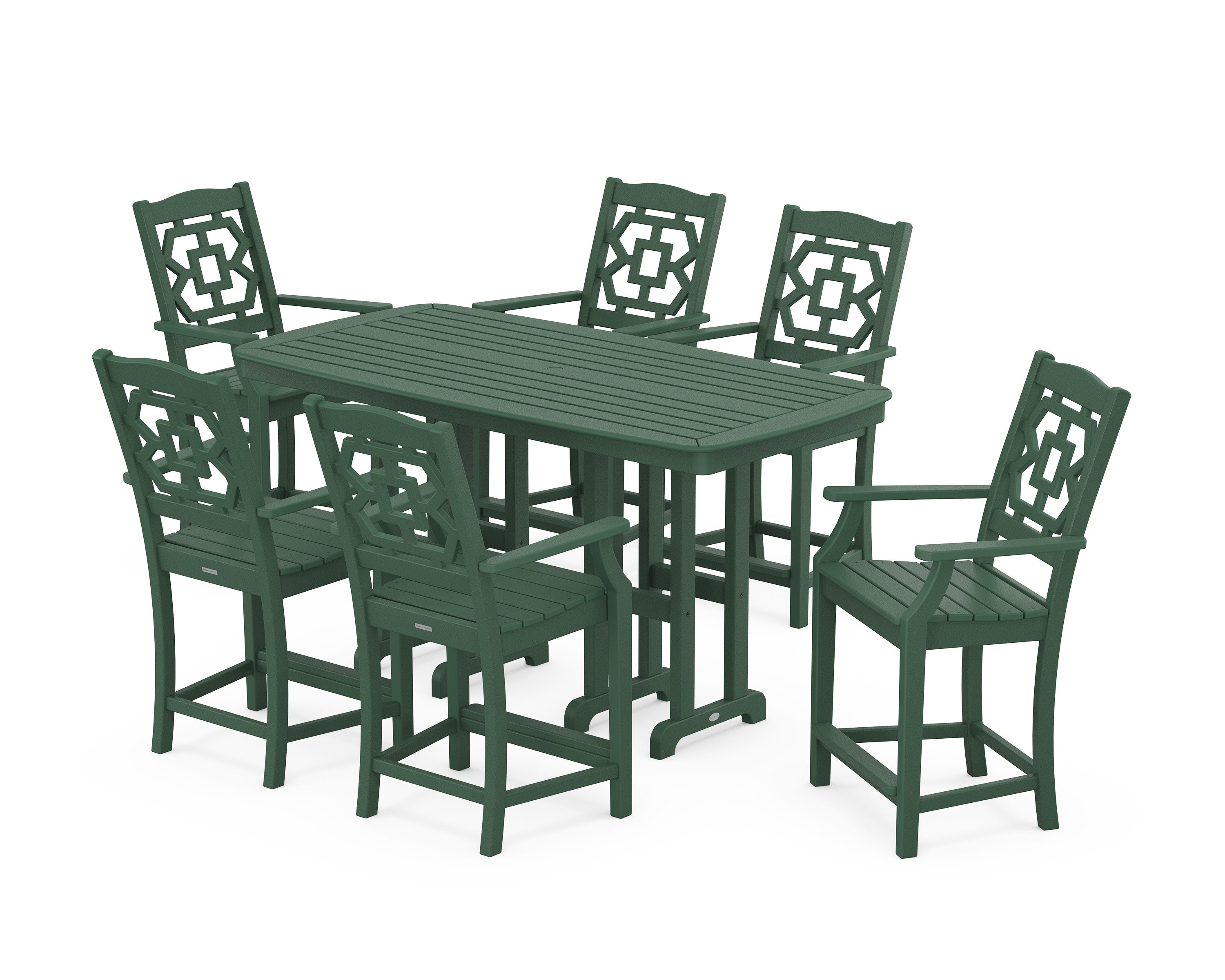 Chinoiserie Arm Chair 7-Piece Counter Set in Green