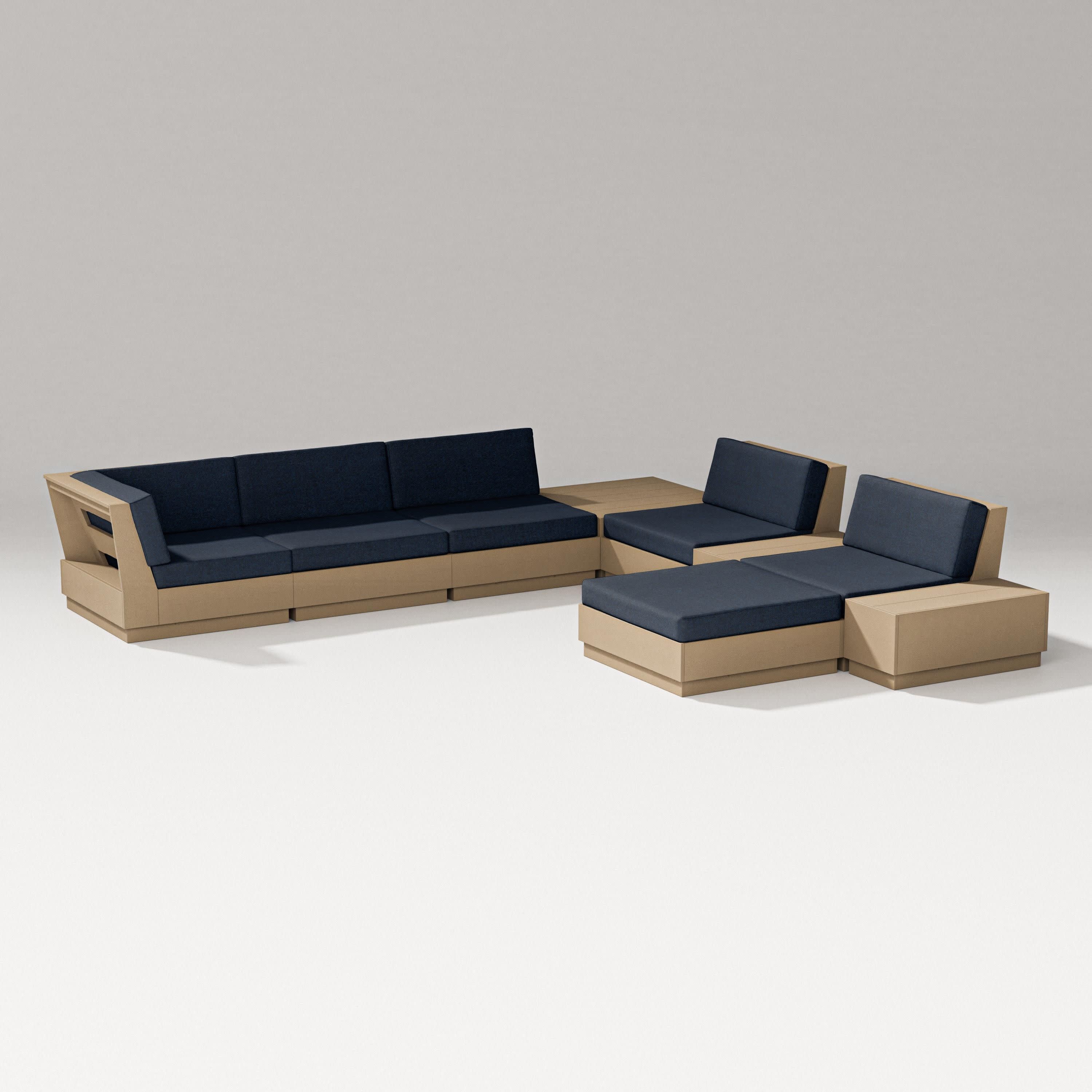 Elevate 9-Piece Conversation Sectional in Vintage Sahara / Marine Indigo