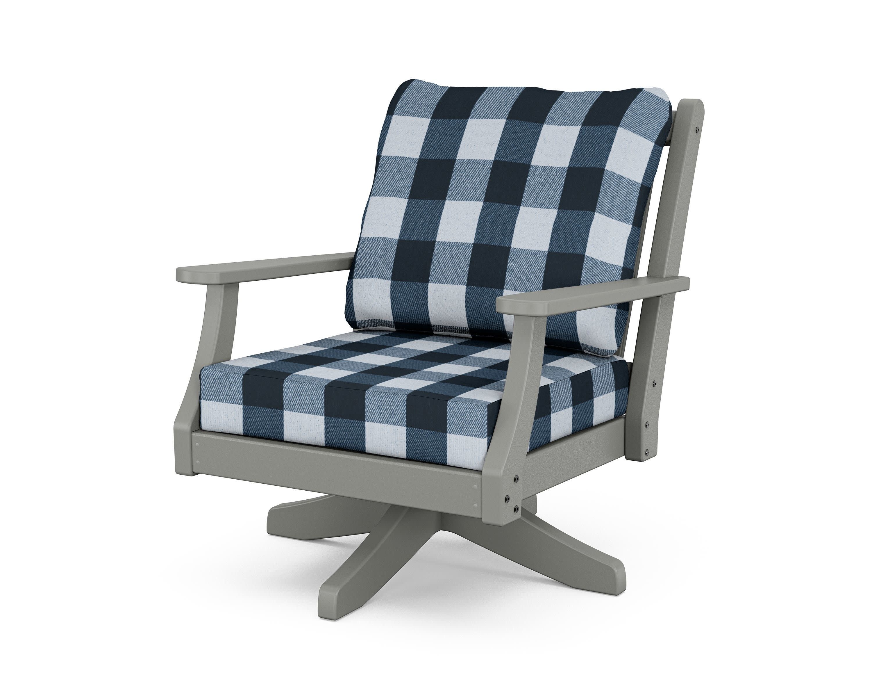 Wovendale Deep Seating Swivel Chair in Slate Grey / Buffalo Plaid Marine Indigo